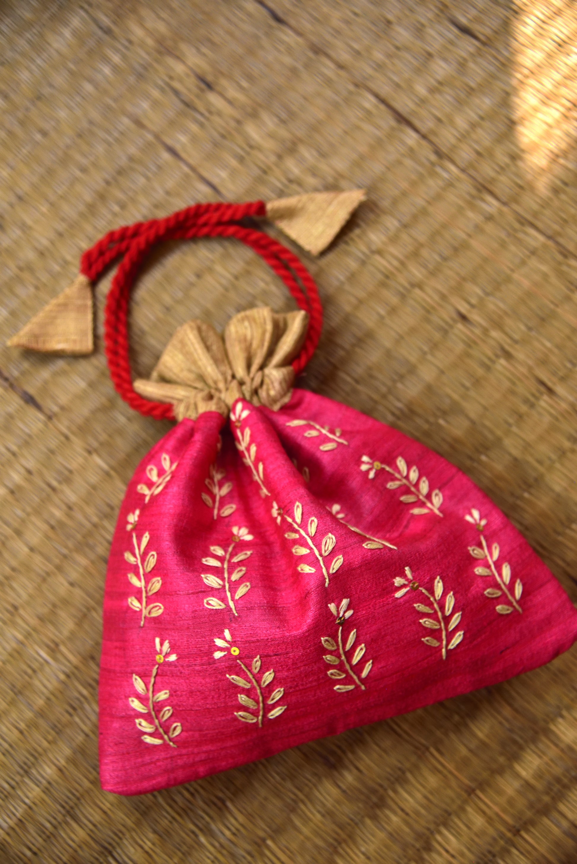 Fern Fun - Magenta Silk Cotton Potli