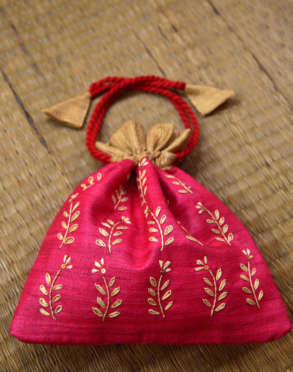 Fern Fun - Magenta Silk Cotton Potli