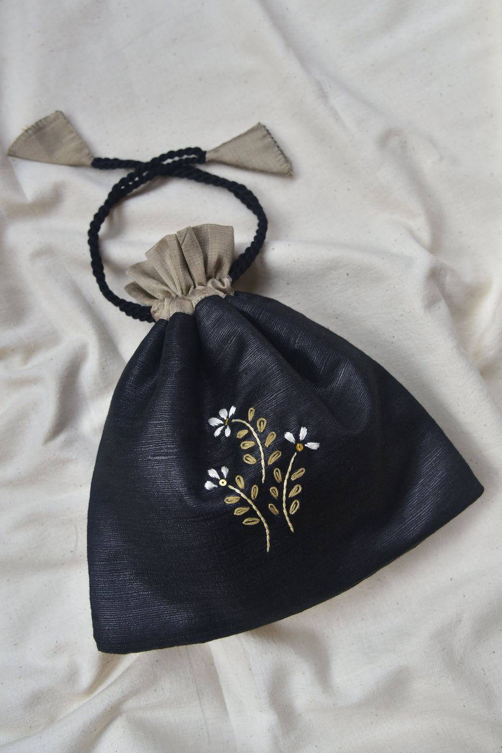 Fern Fun - Black Silk Cotton Potli
