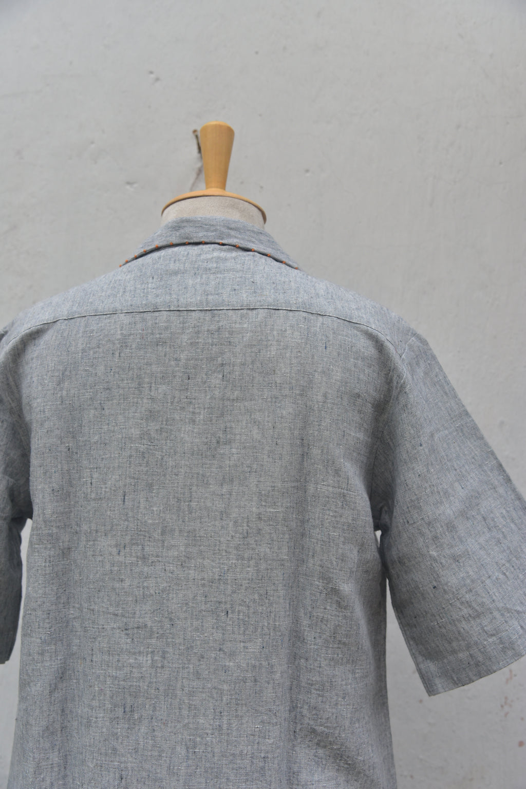 Ash & Amber Pure Linen Hand-embroidered Shirt Grey Back View