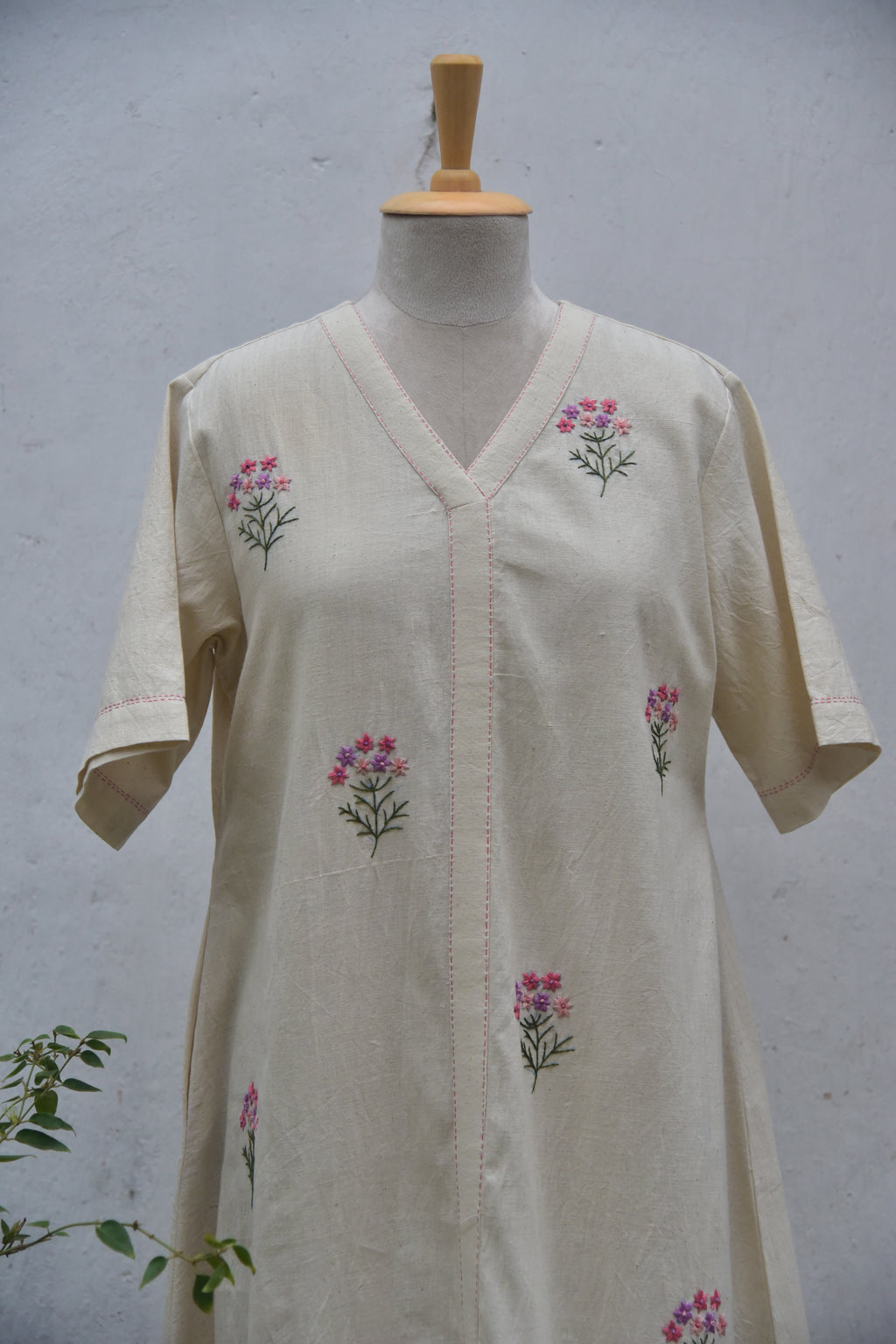 Ivory Whisper - Handwoven Cotton Shirt Dress