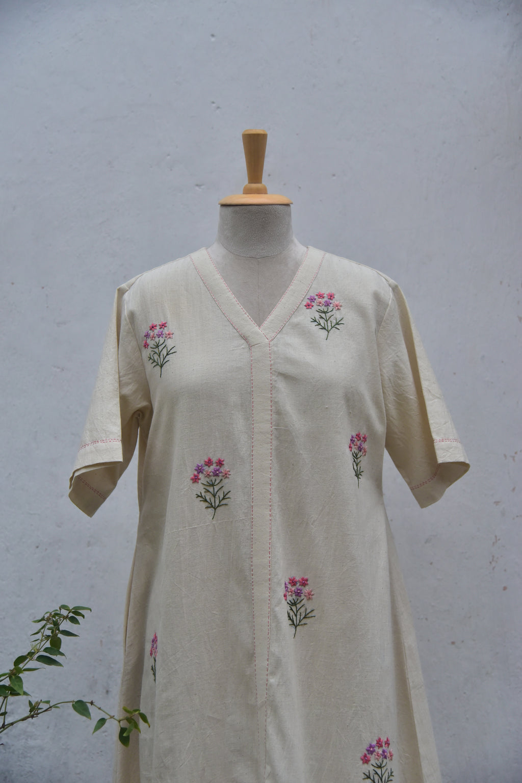 Ivory Whisper - Handwoven Cotton Shirt Dress