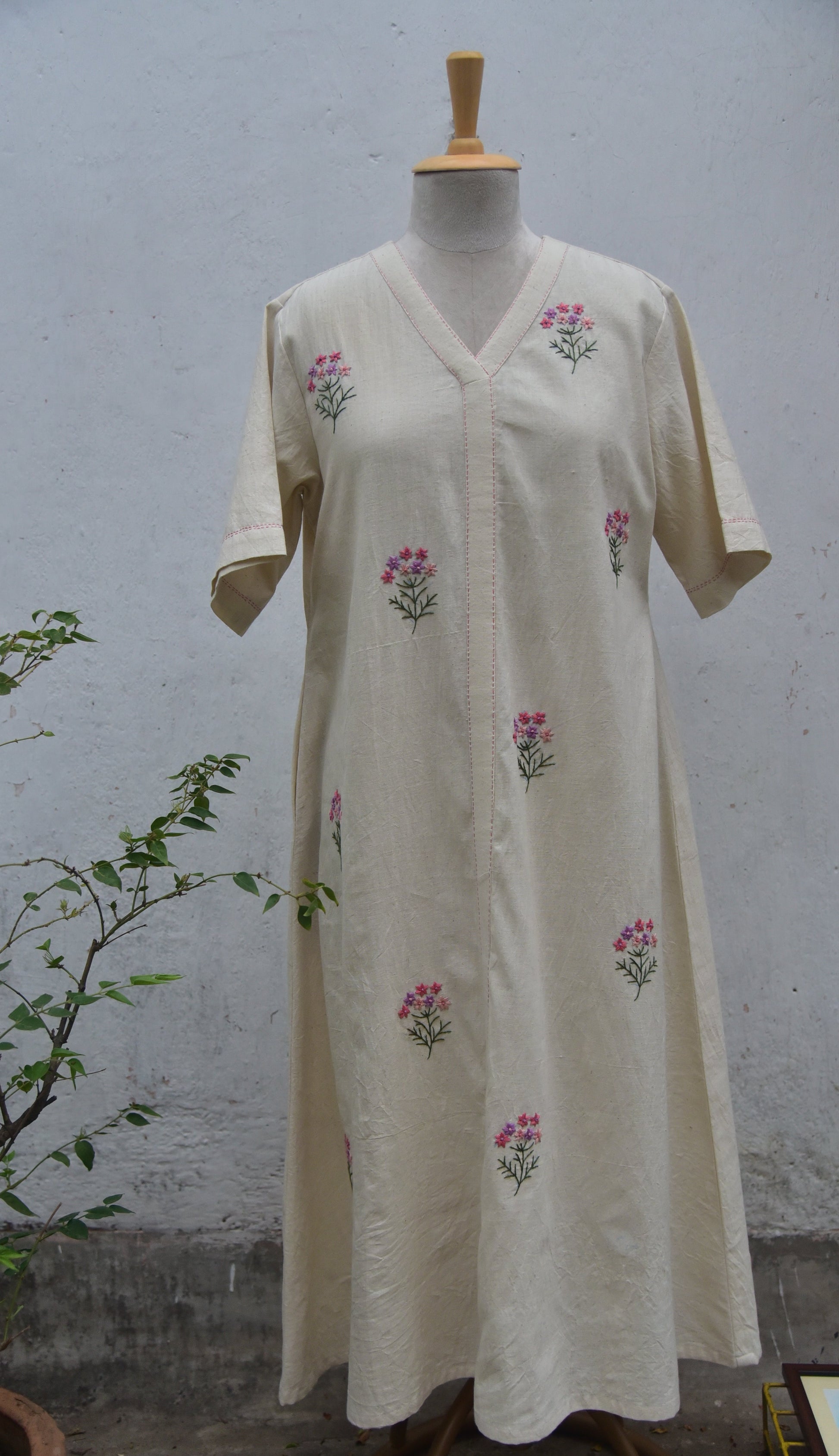 Ivory Whisper - Handwoven Cotton Shirt Dress