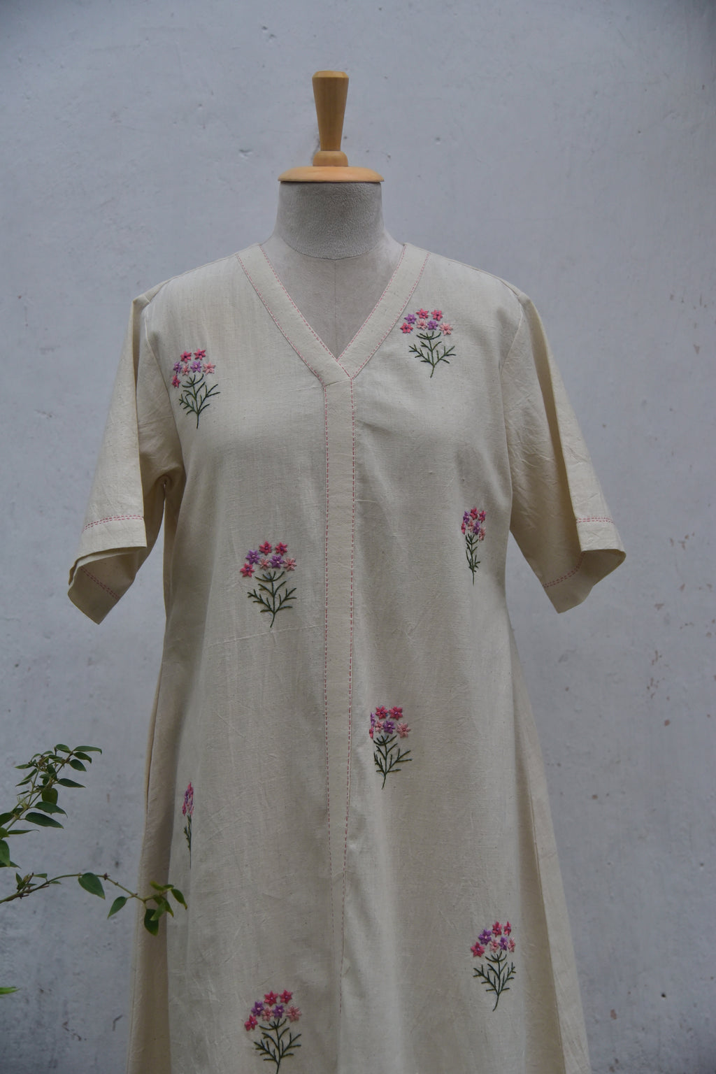 Ivory Whisper - Handwoven Cotton Shirt Dress