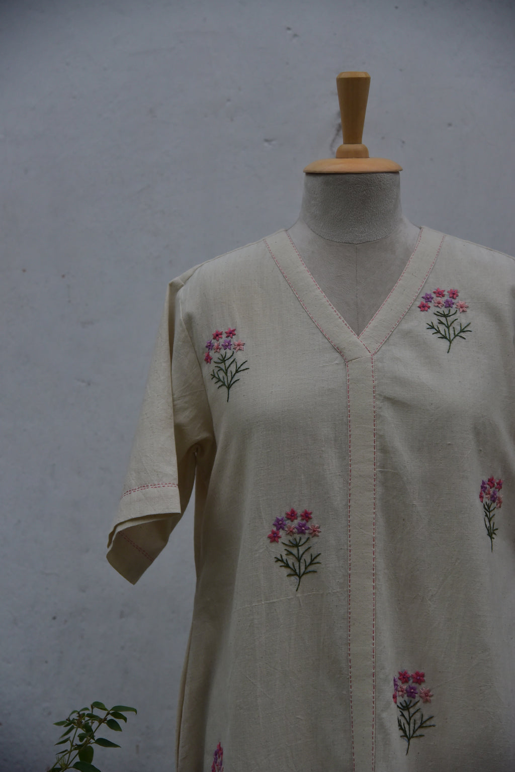 Ivory Whisper - Handwoven Cotton Shirt Dress