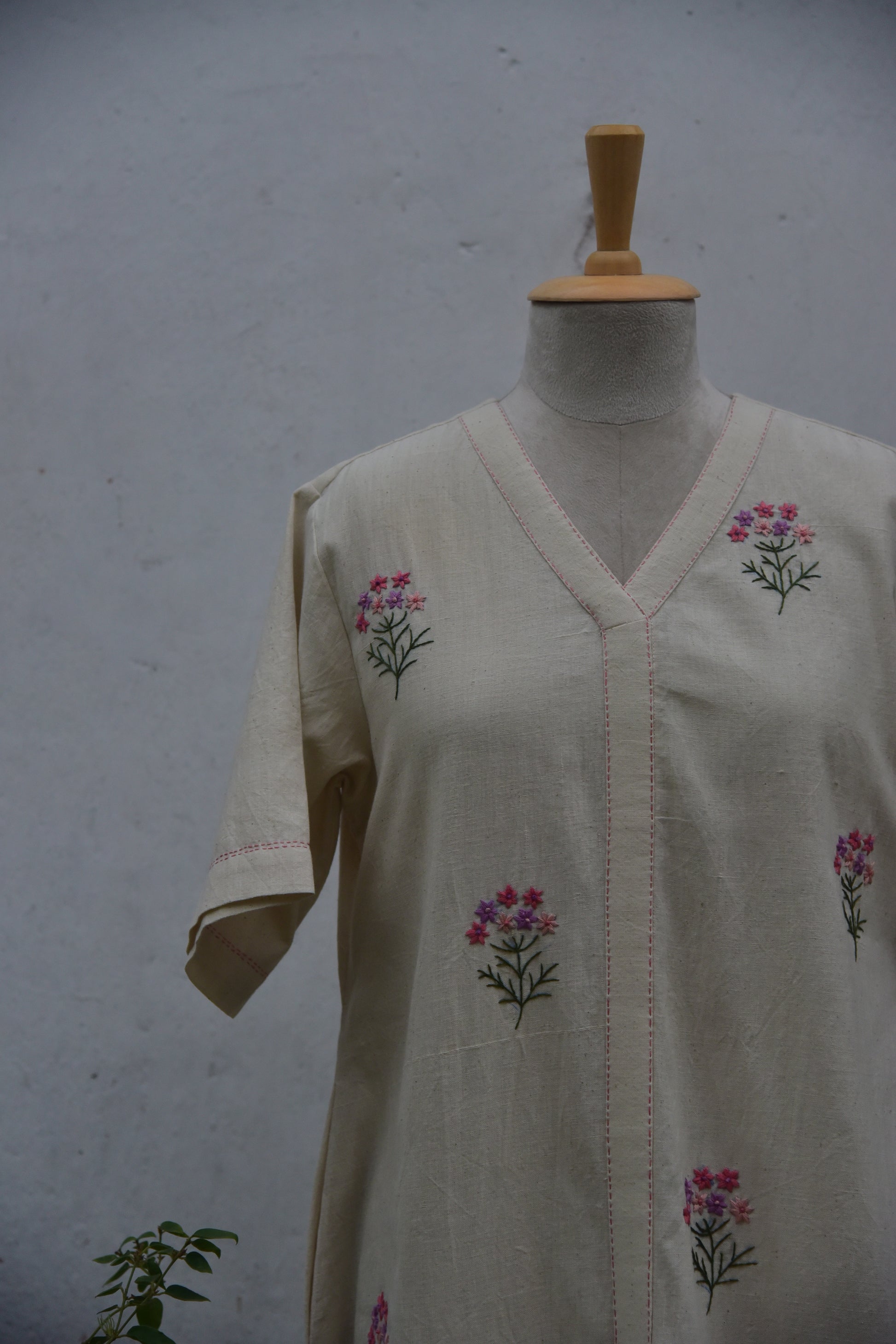 Ivory Whisper - Handwoven Cotton Shirt Dress