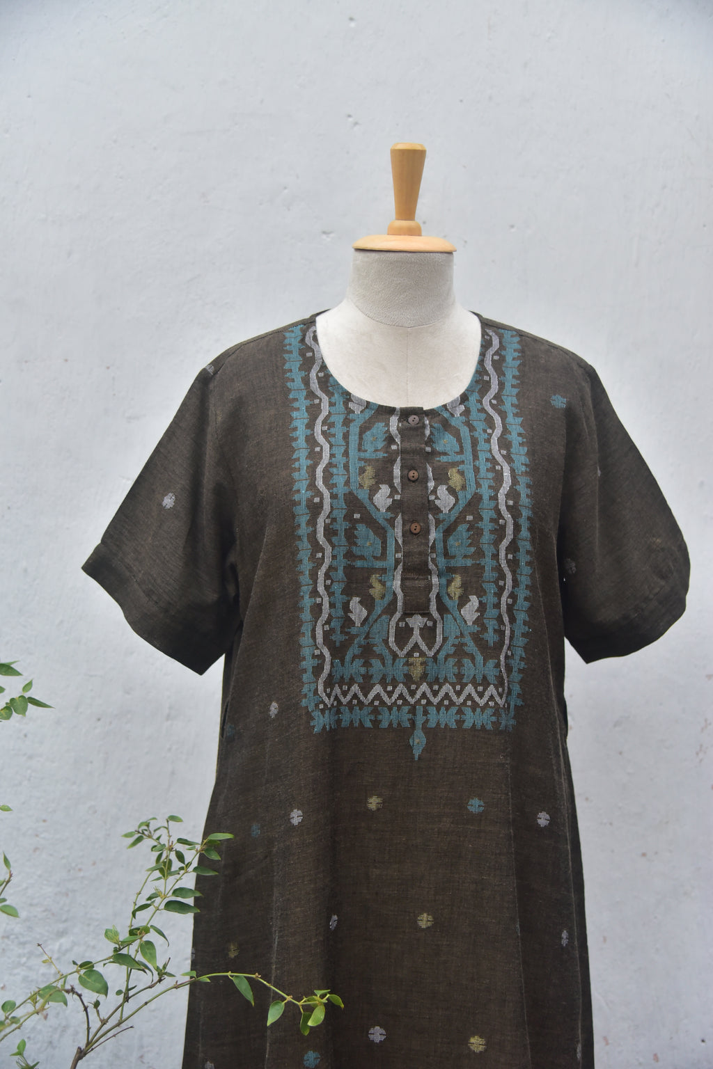 Dark grey handwoven jamdani A-line dress