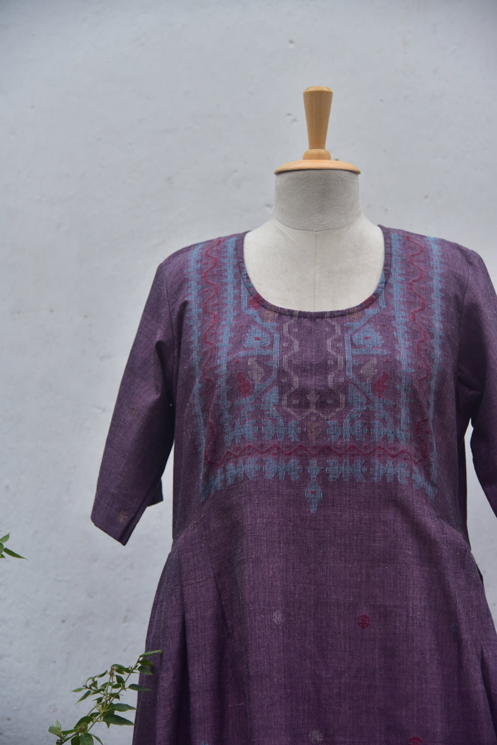 Majestic Mauve Handspun & Handwoven Jamdani Cotton Dress Front