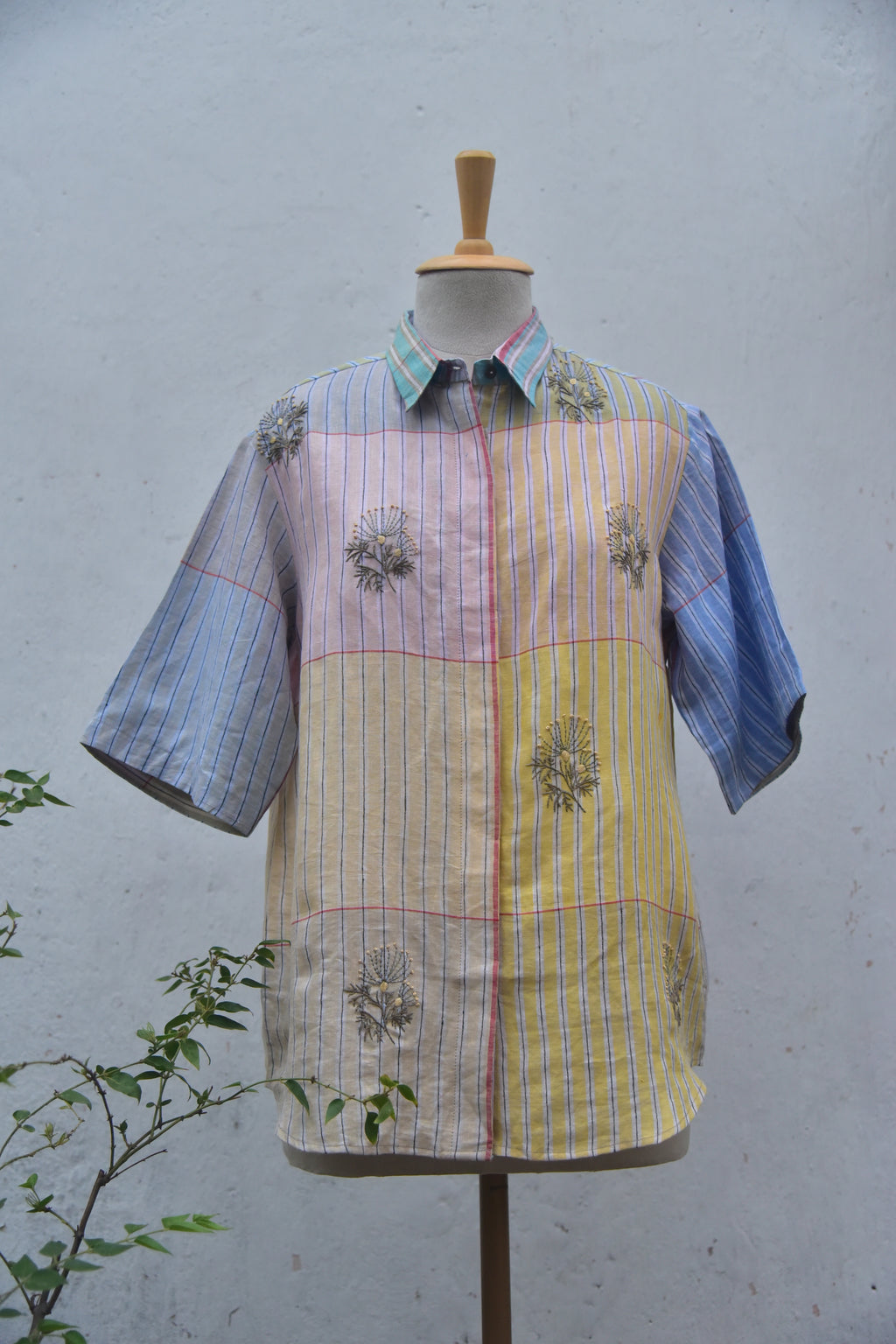 Linen Dew Drift | Embroidered Linen Shirt | multicolor | Front view