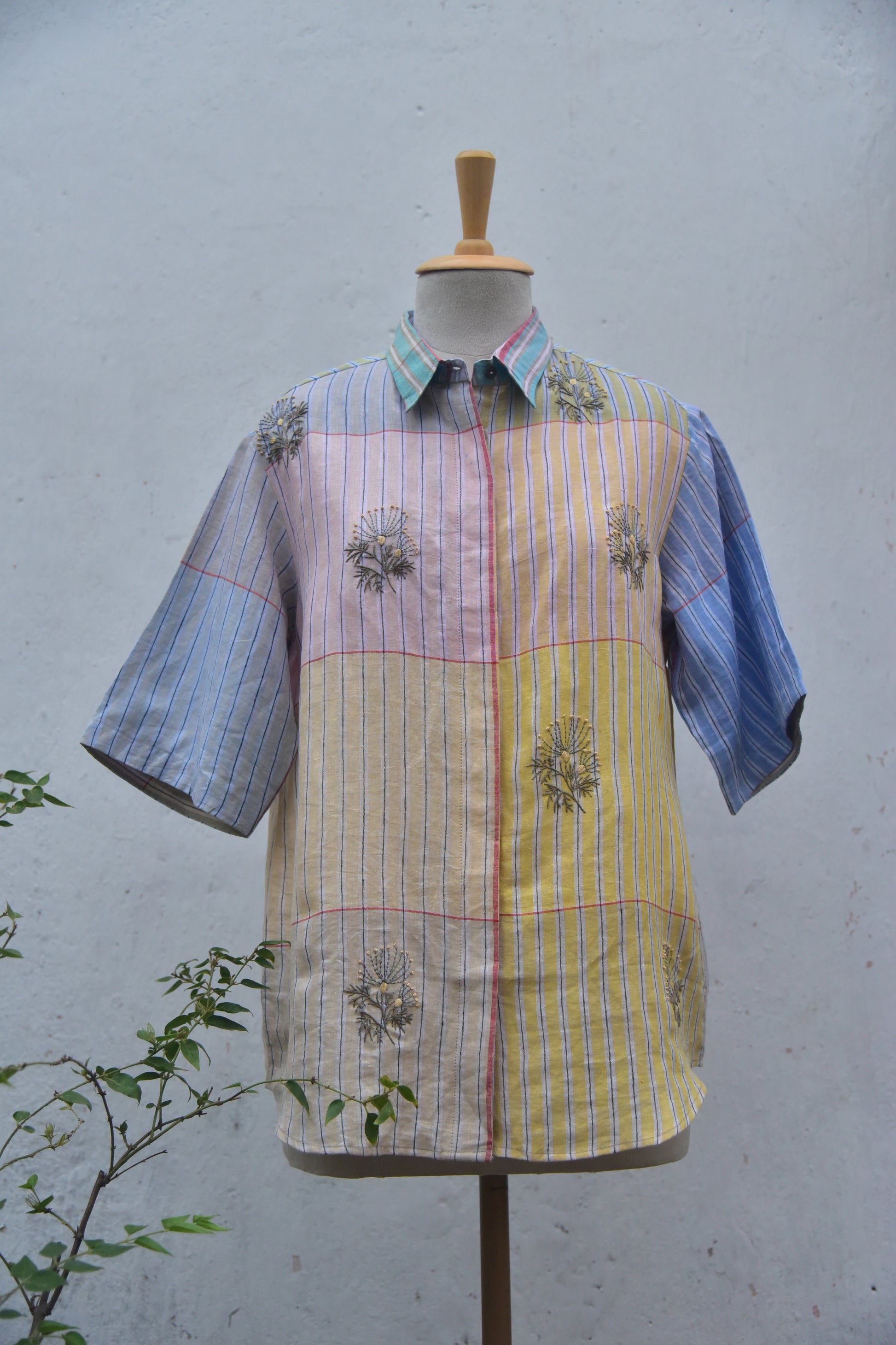 Linen Dew Drift | Embroidered Linen Shirt | multicolor | Front view