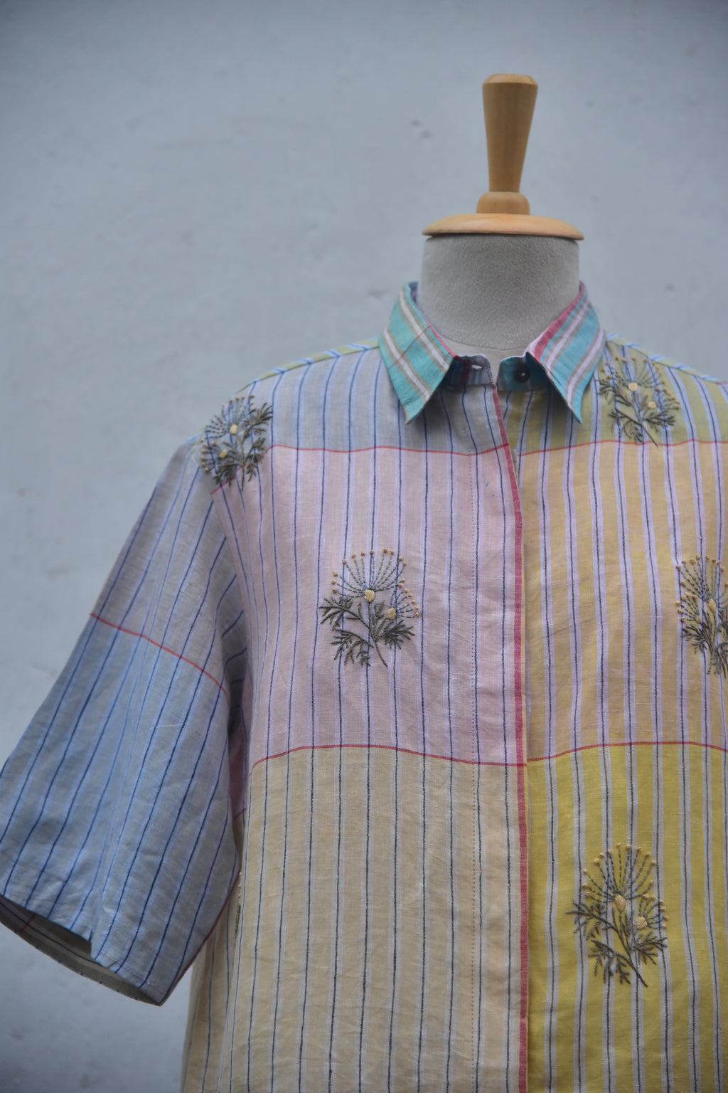 Linen Dew Drift | Embroidered Linen Shirt | multicolor | Front Close view