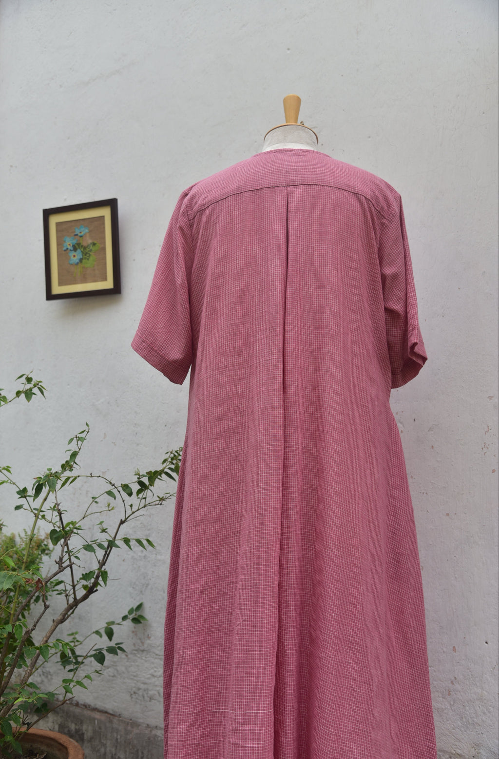 Dusty Rose Handwoven cotton shirt dress Pink Back