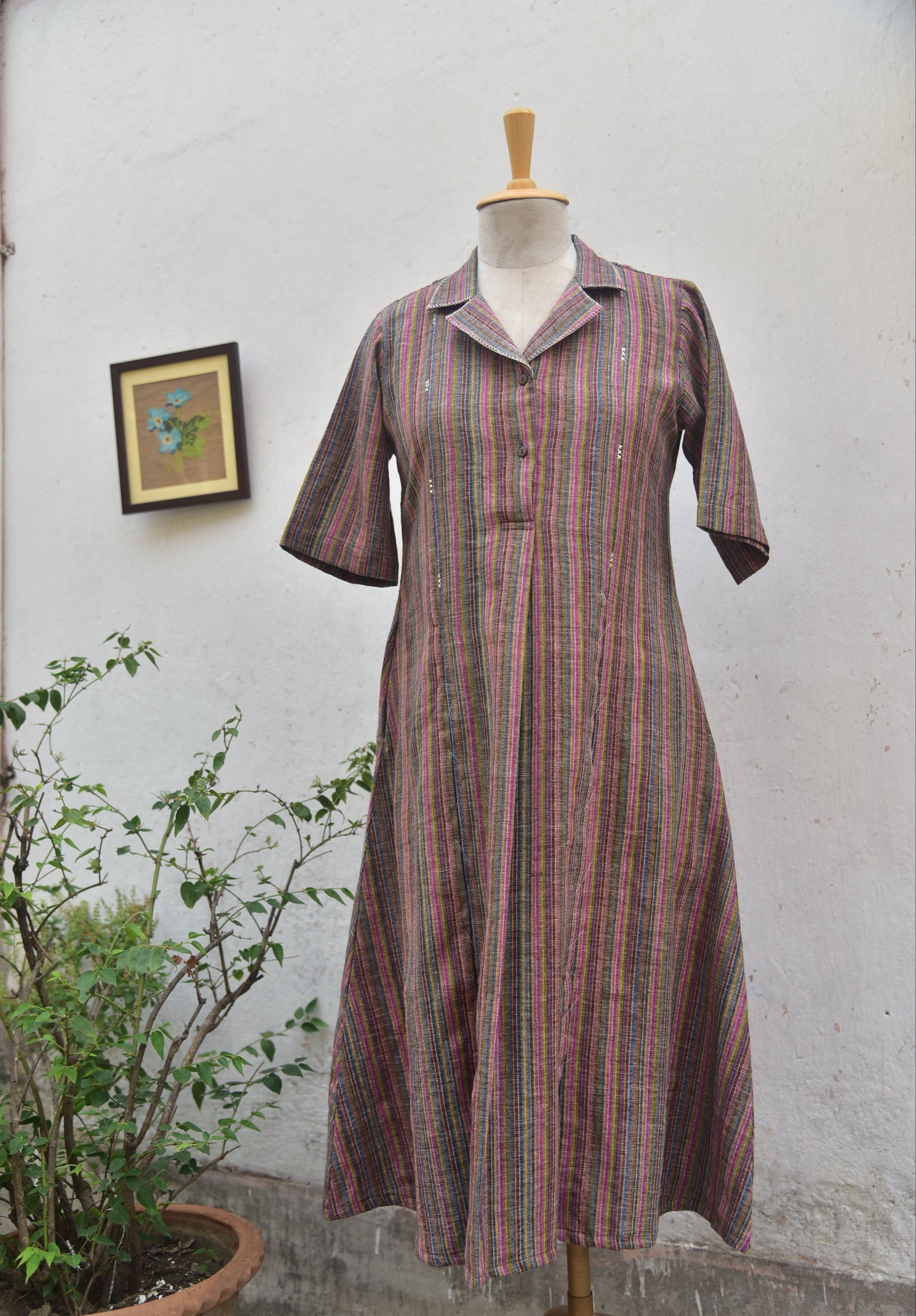 Petal Drift | Handwoven Cotton Dress with hand Embroidery front view