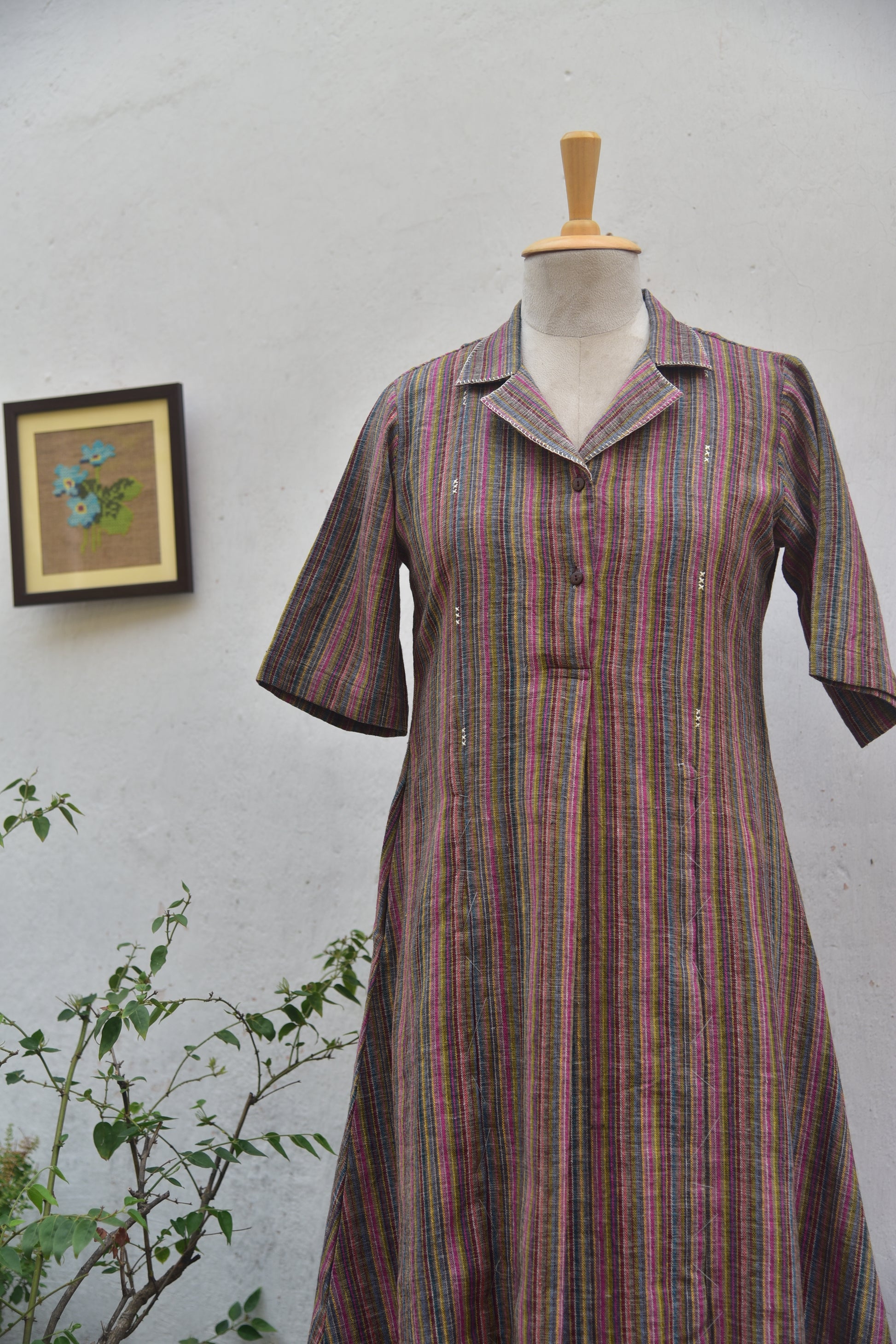 Petal Drift | Handwoven Cotton Dress with hand Embroidery front view