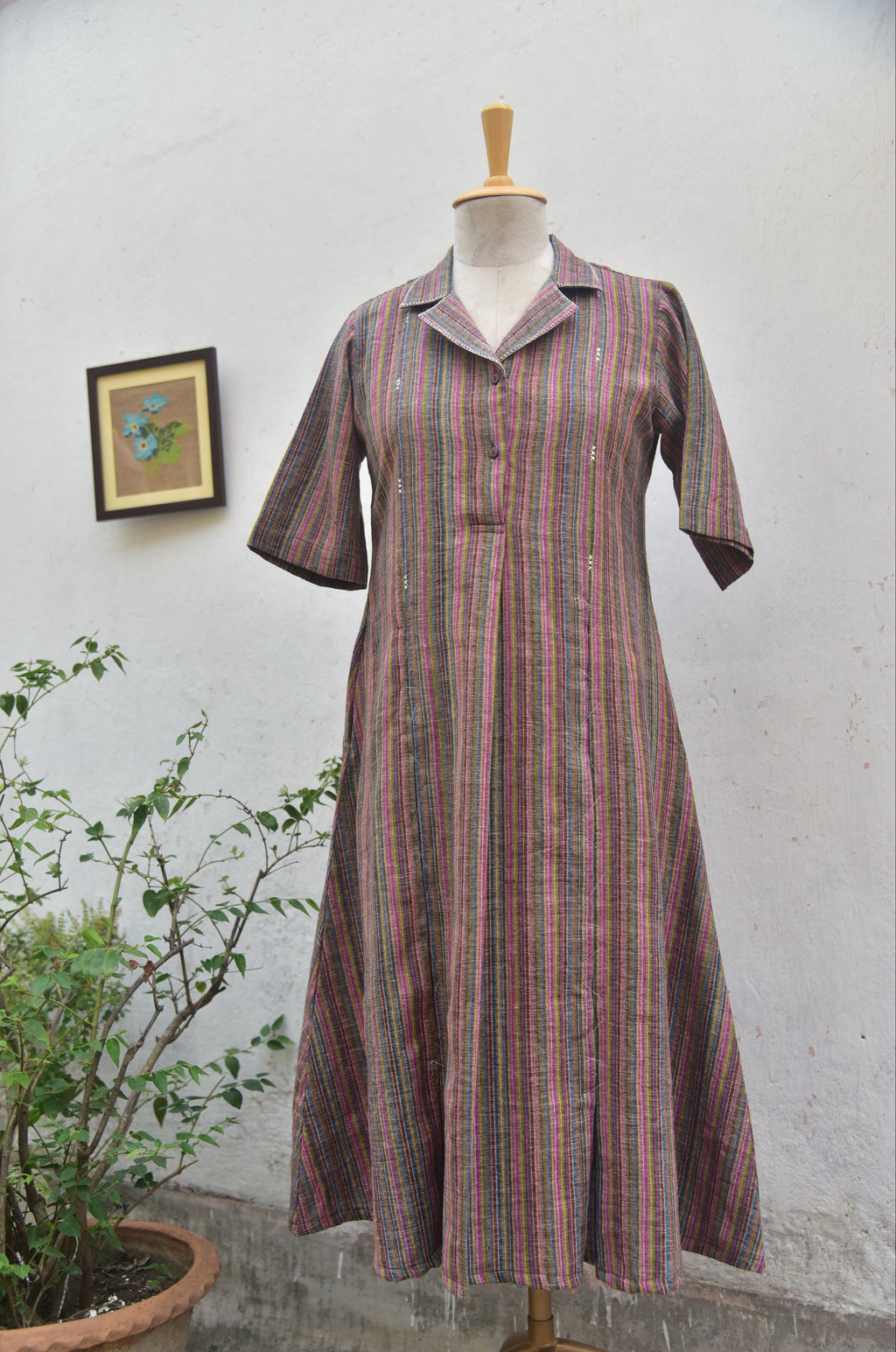 Petal Drift | Handwoven Cotton Dress with hand Embroidery front view