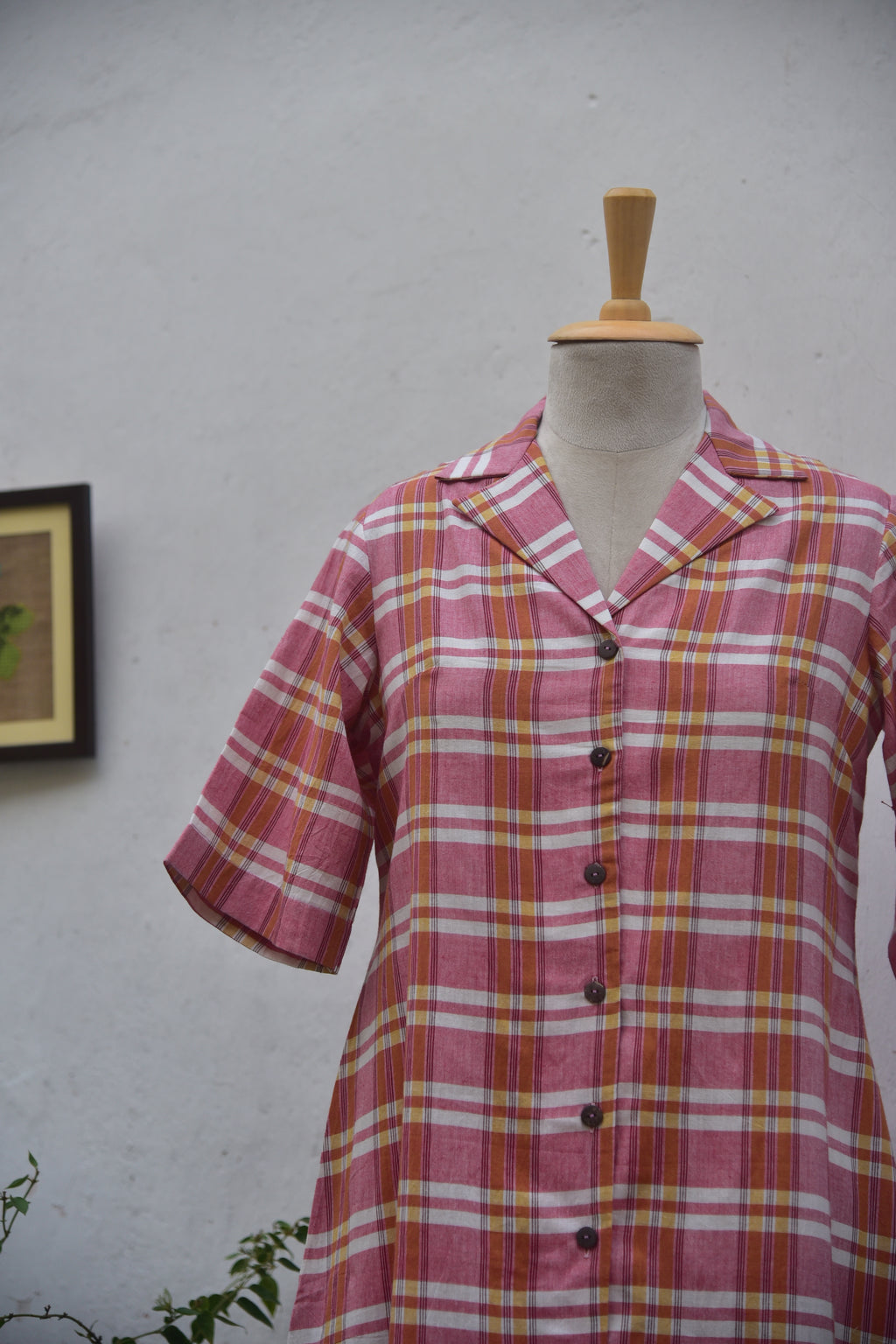 Blush Pink Whisper Handwoven Cotton Shirt Dress in pink front view