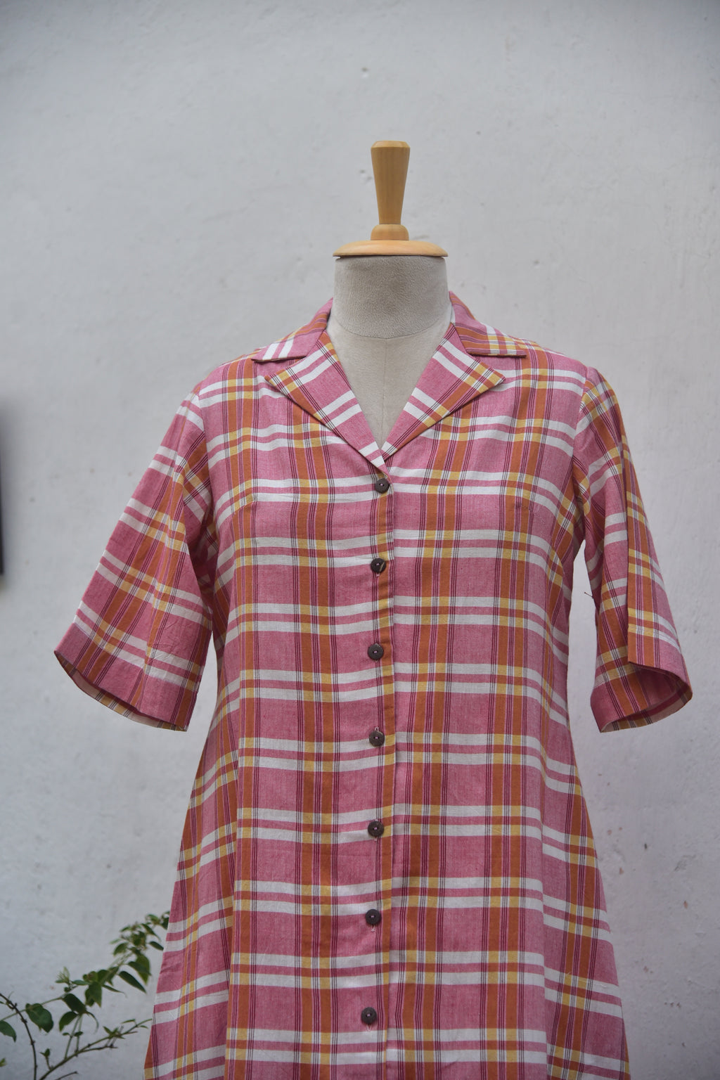 Blush Pink Whisper Handwoven Cotton Shirt Dress in pink front view