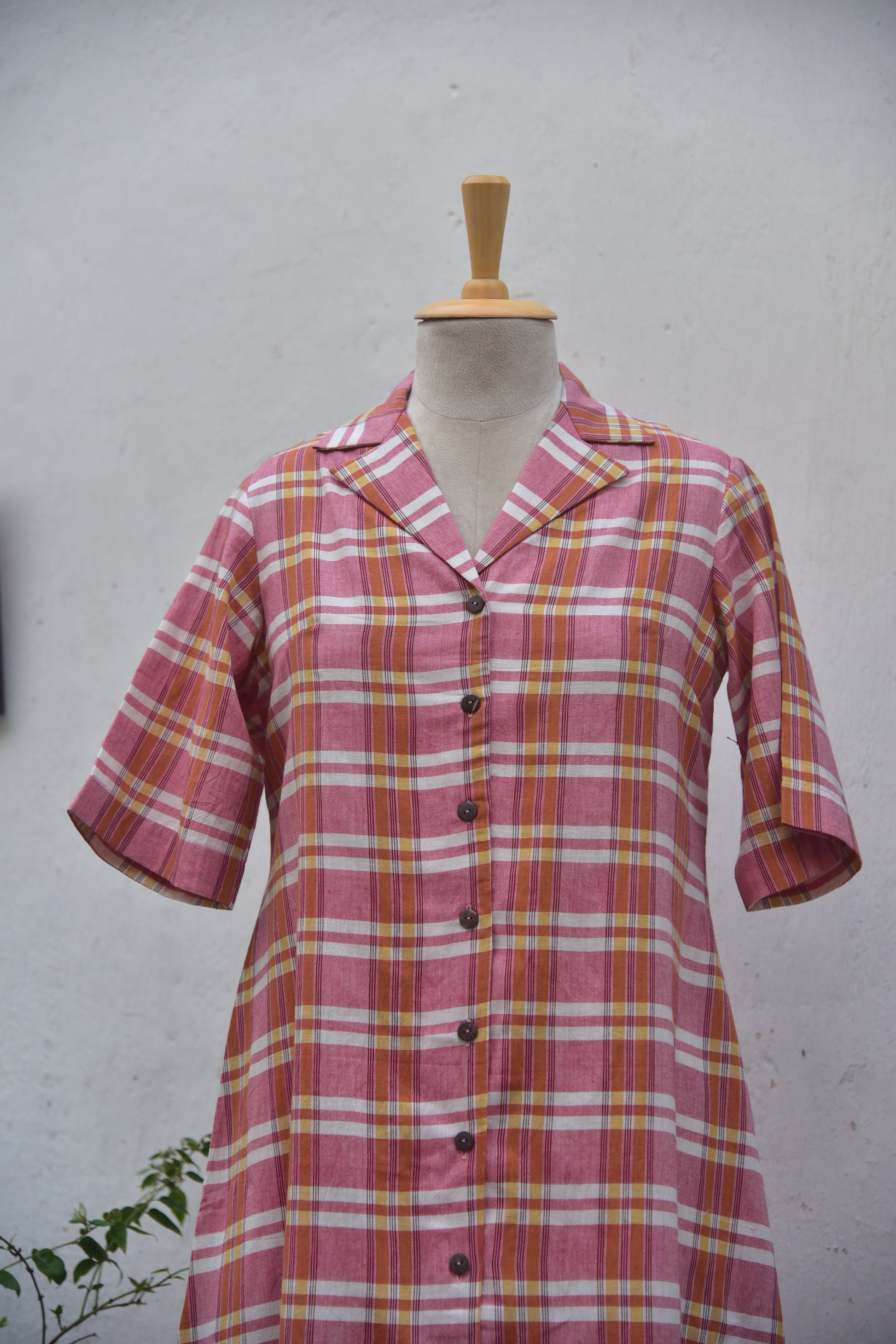 Blush Pink Whisper Handwoven Cotton Shirt Dress in pink front view