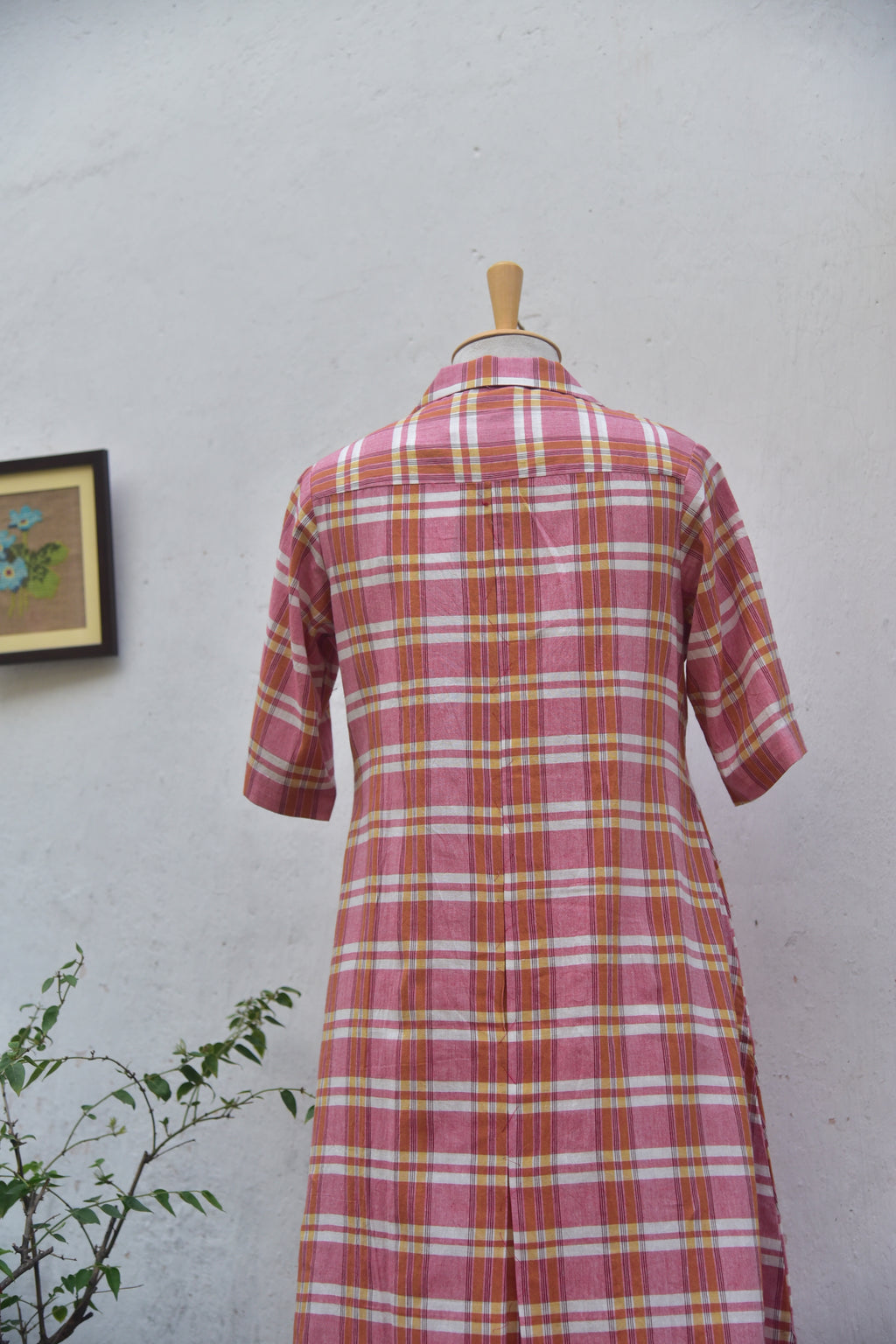 Blush Pink Whisper Handwoven Cotton Shirt Dress in pink back view
