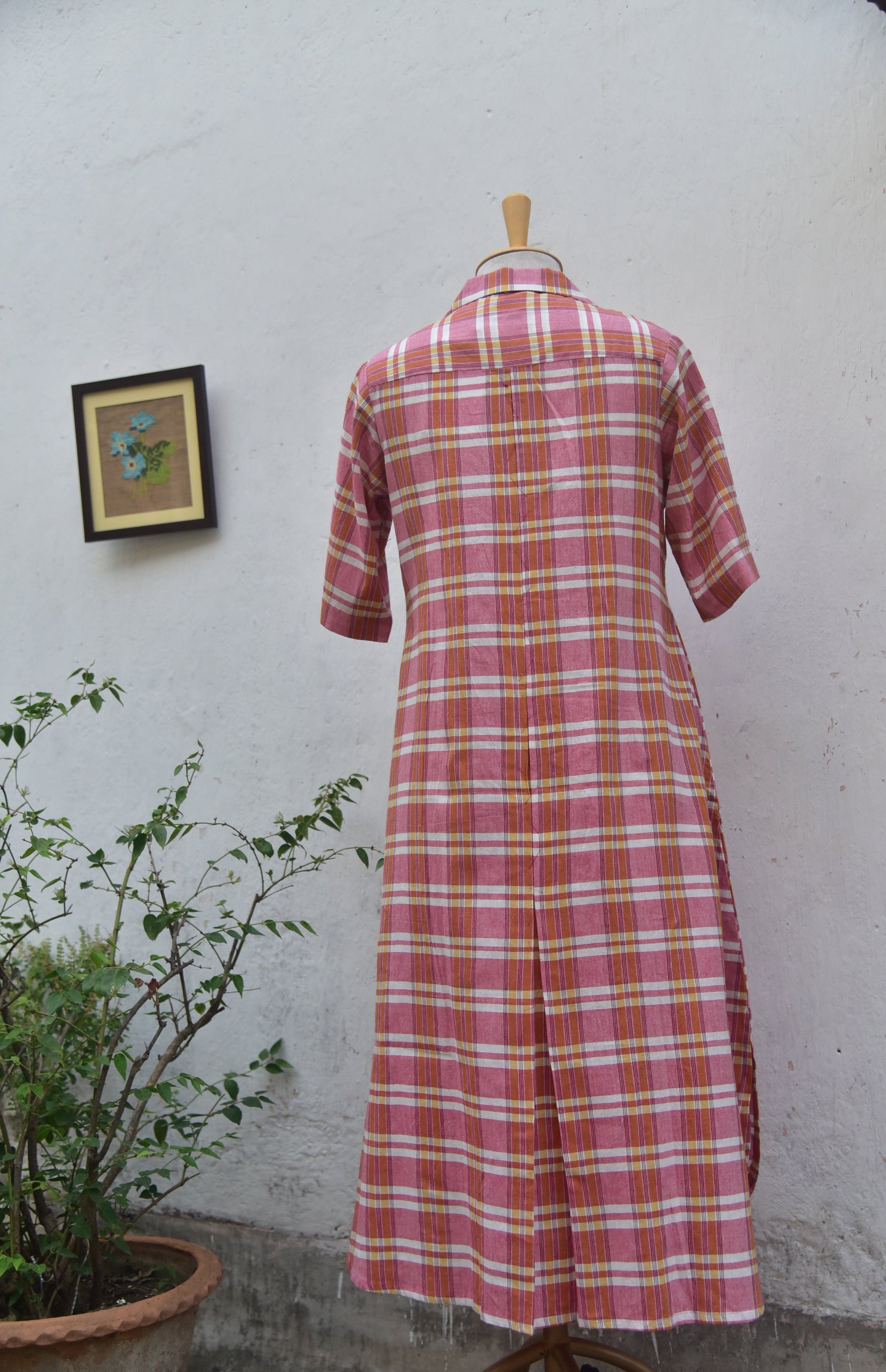 Blush Pink Whisper Handwoven Cotton Shirt Dress in pink back view