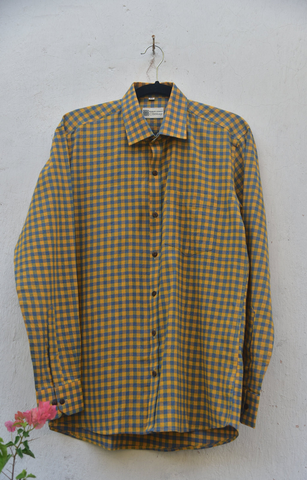Yellow and blue checkered full shirt for men