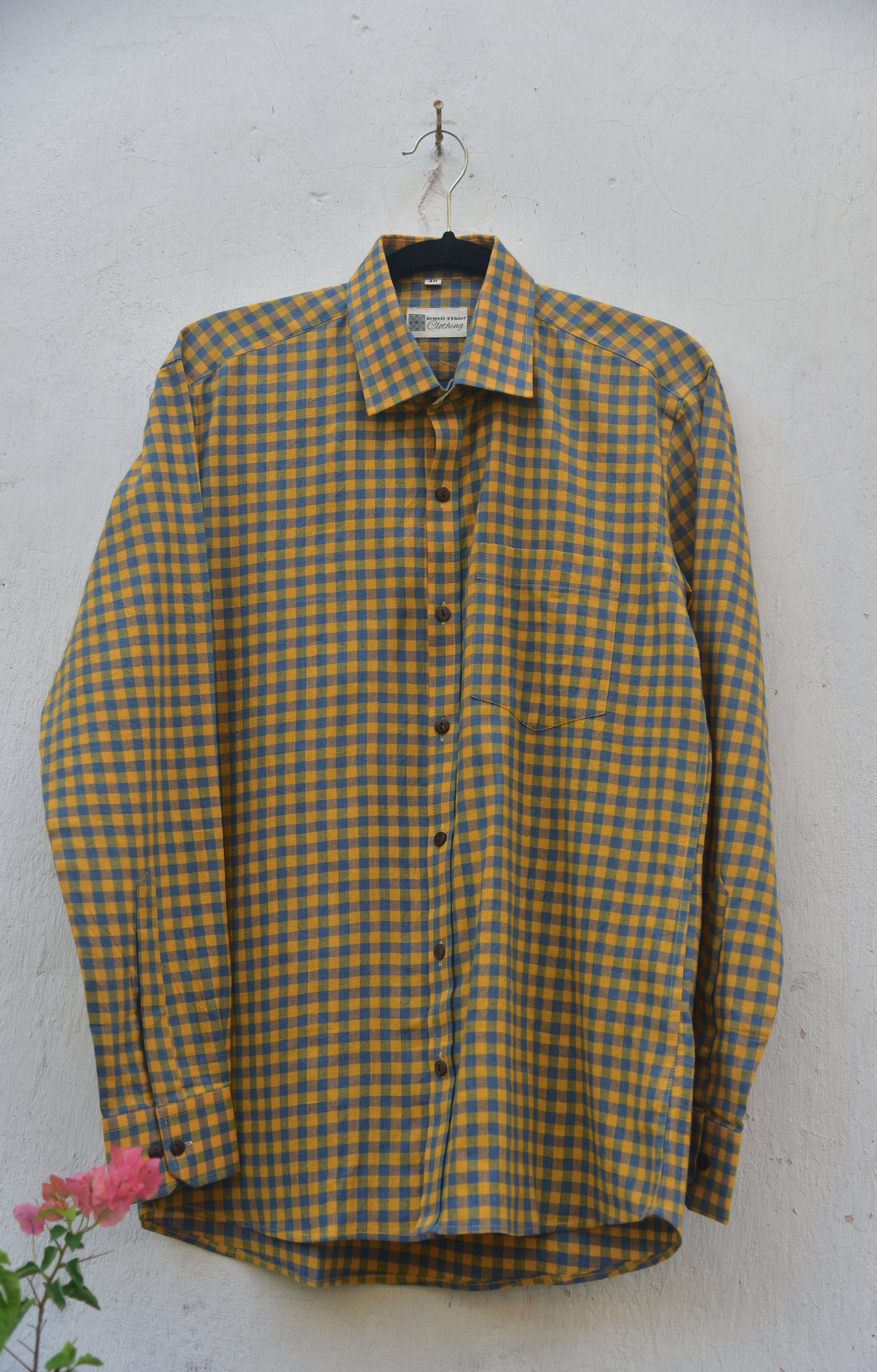 Yellow and blue checkered full shirt for men