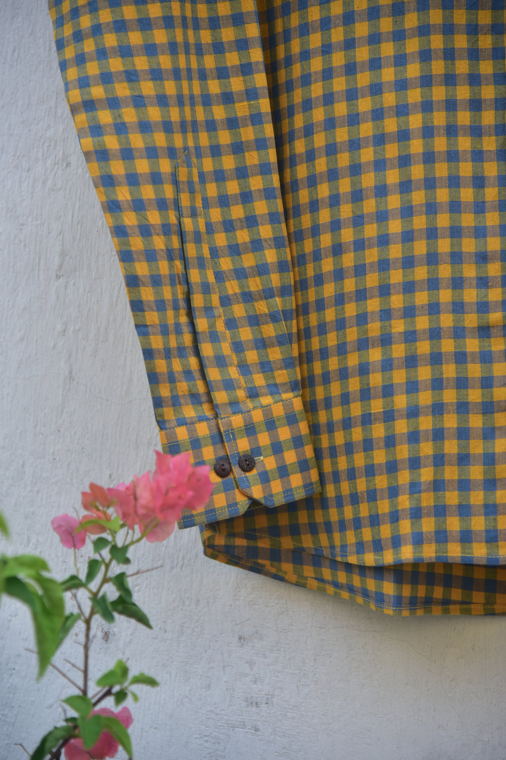Yellow and blue checkered full shirt for men