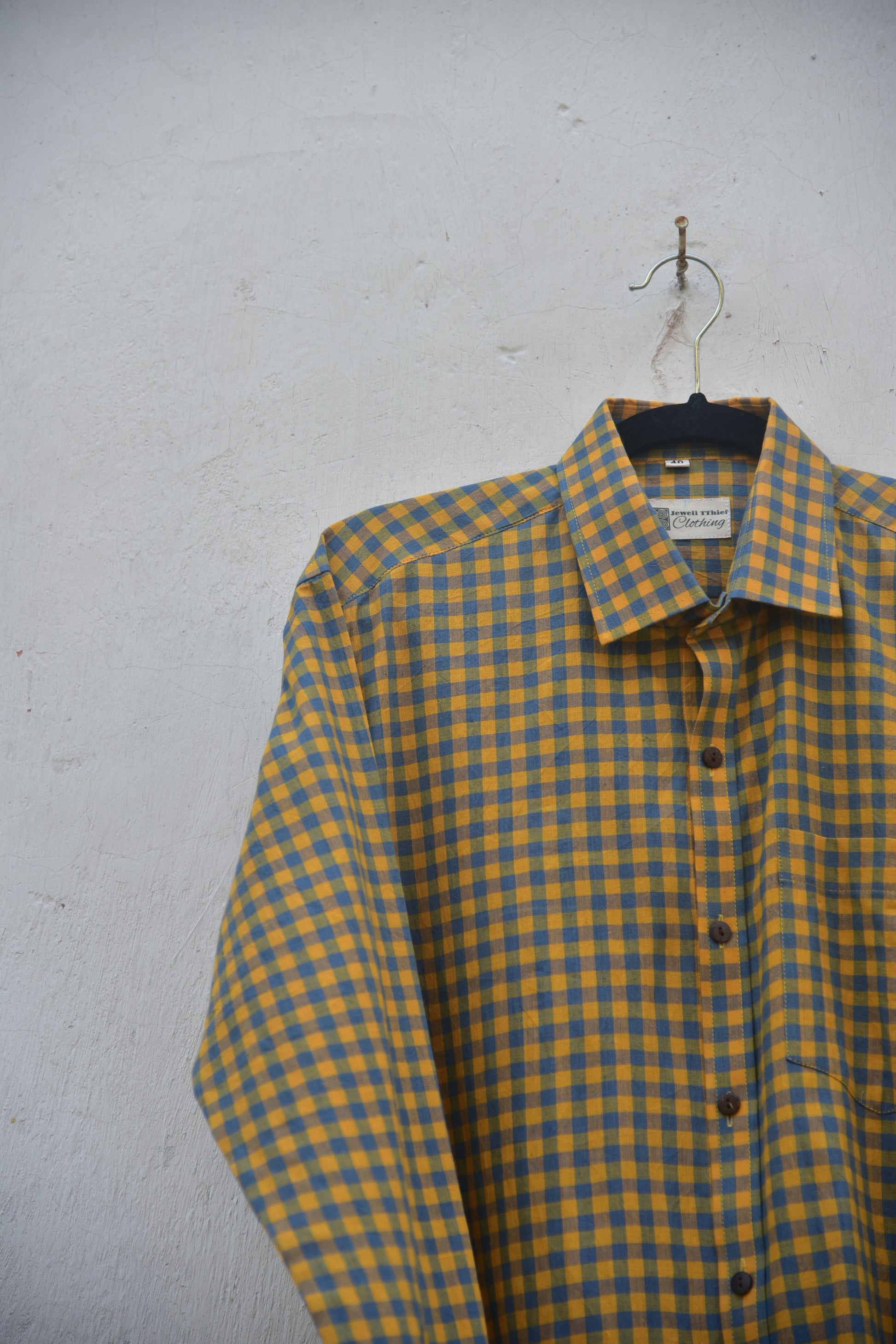 Yellow and blue checkered full shirt for men