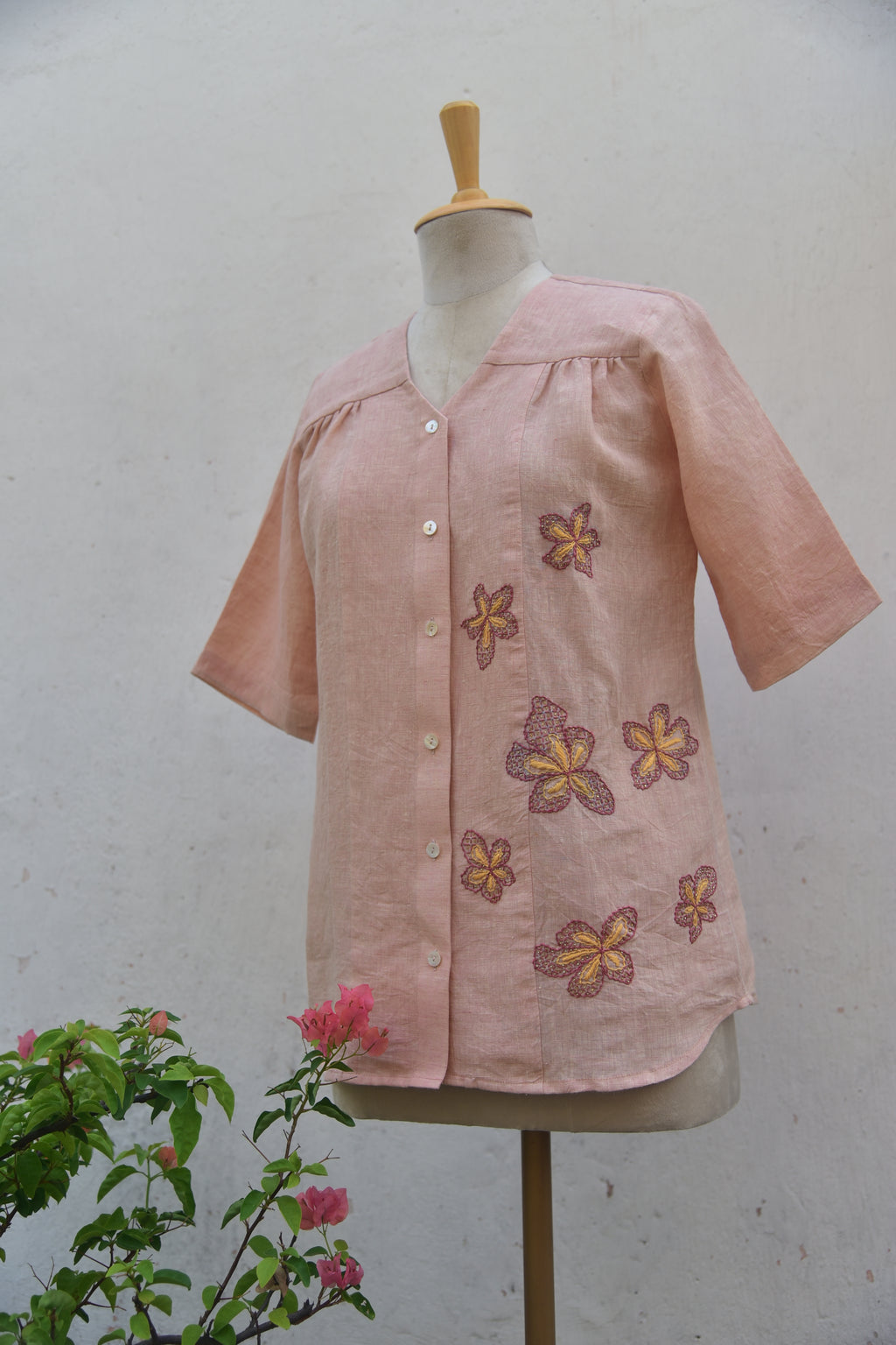 Peach Petal Handwoven Linen Top Full View
