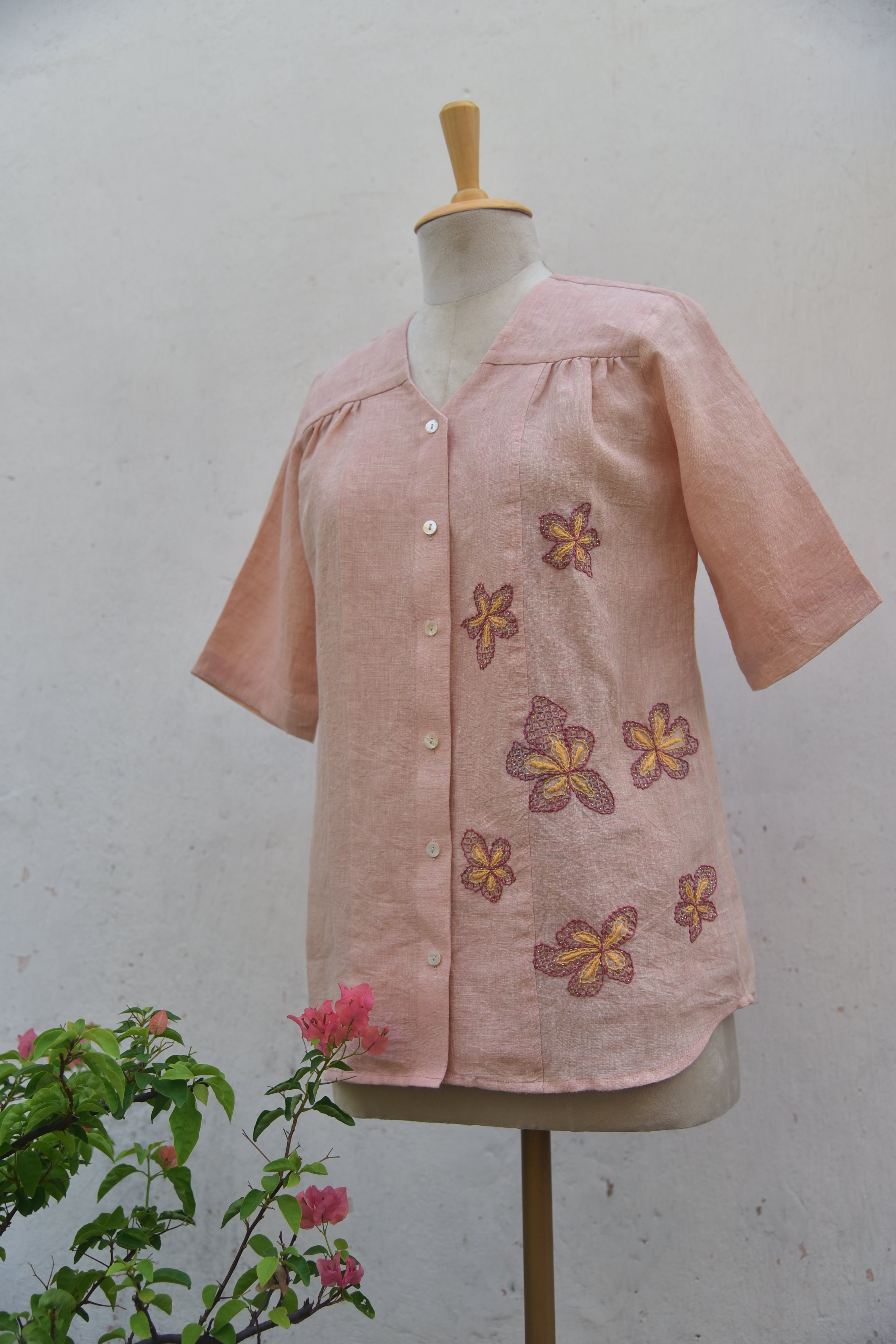 Peach Petal Handwoven Linen Top Full View