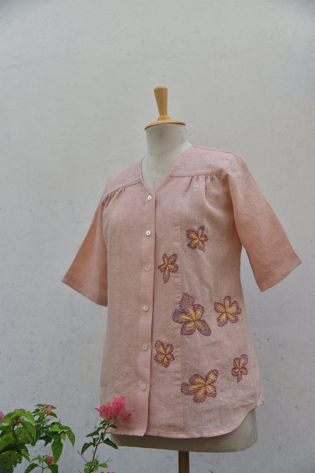 Peach Petal Handwoven Linen Top Front