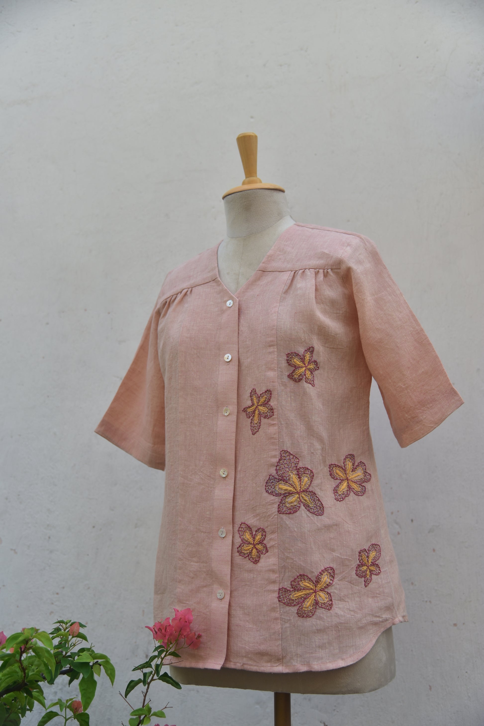Peach Petal Handwoven Linen Top Front