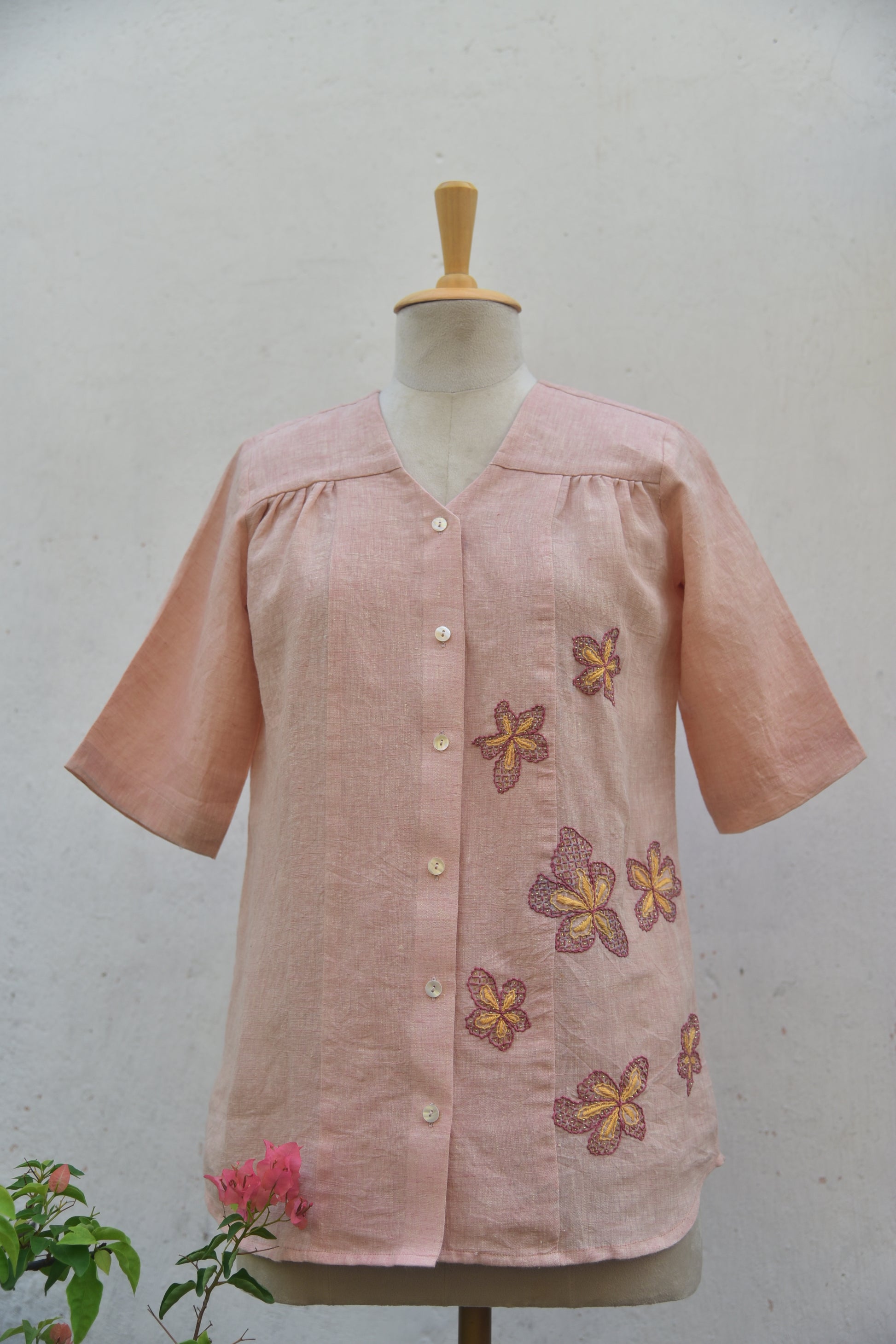 Peach Petal Handwoven Linen Top Front