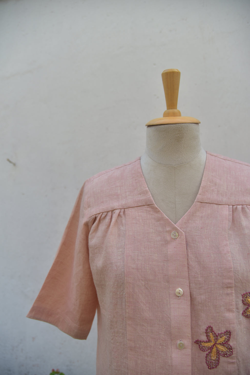 Peach Petal Handwoven Linen Top Side View
