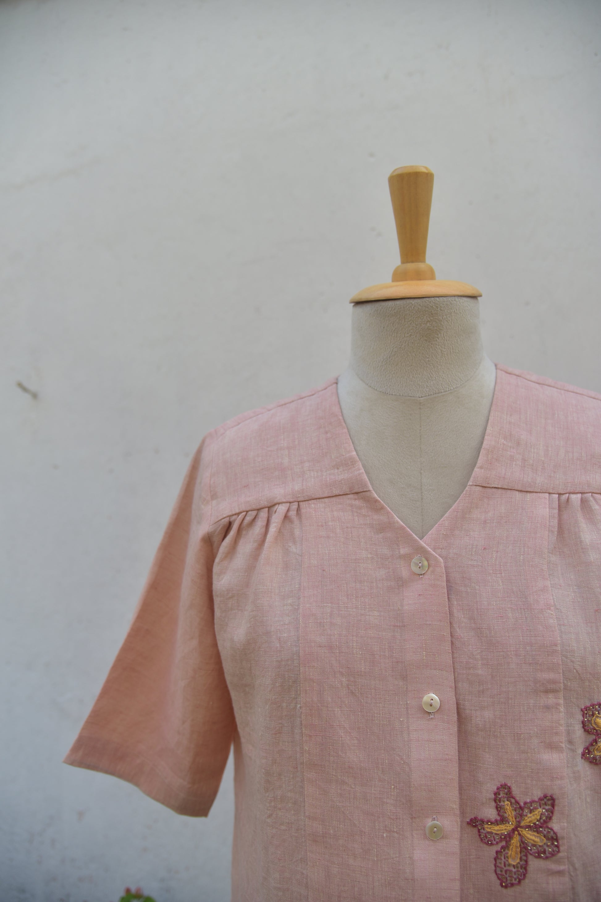 Peach Petal Handwoven Linen Top Side View