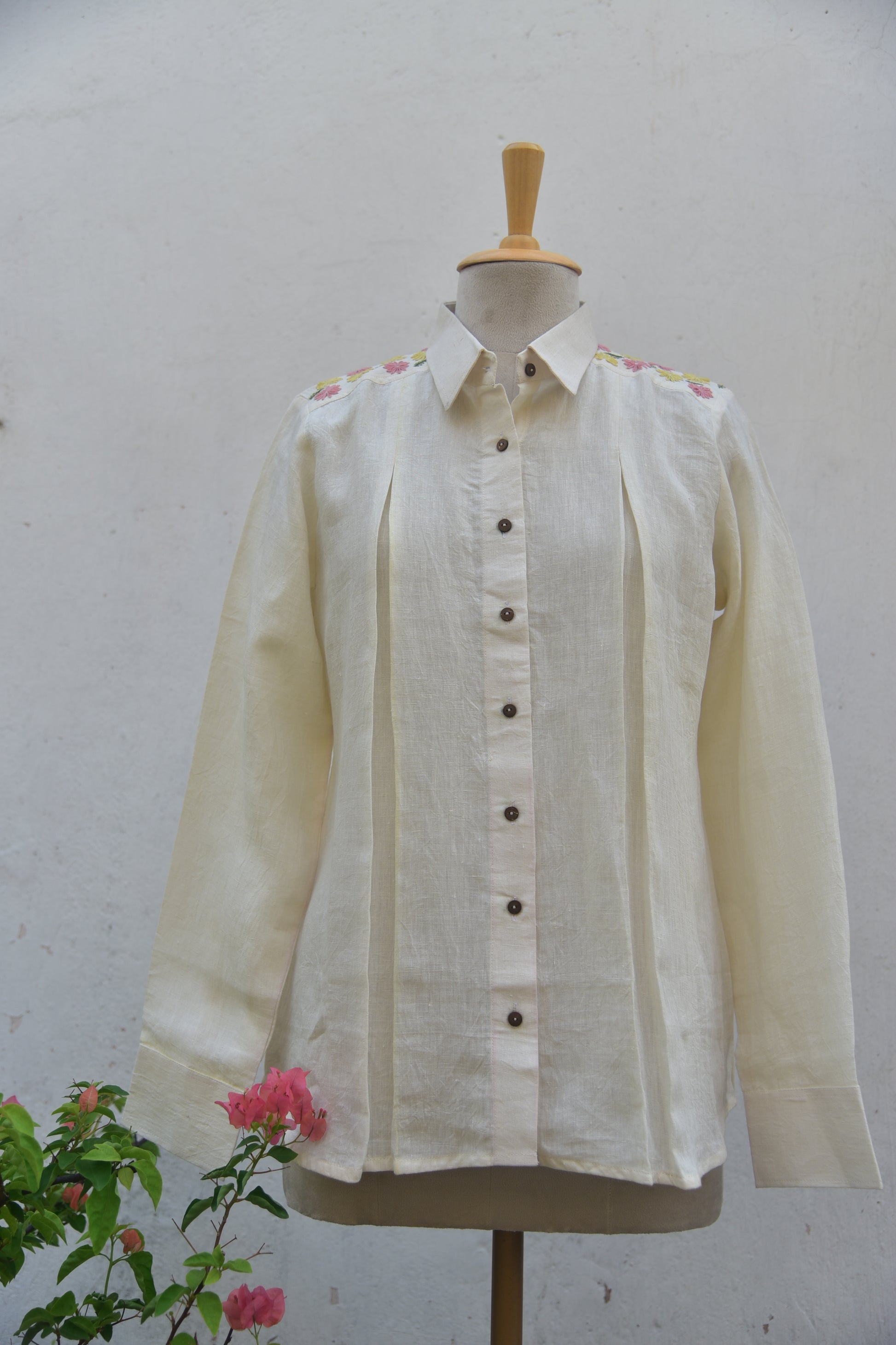 Ivory Gleam Handwoven Linen Shirt White Front View