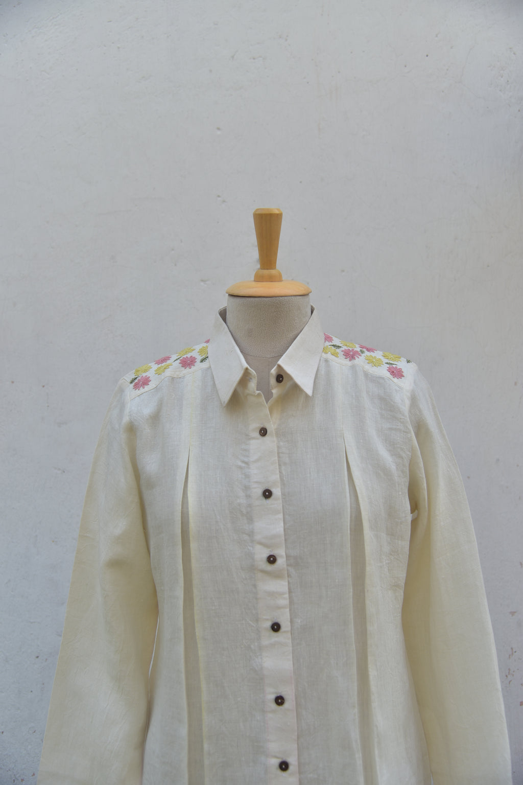 Ivory Gleam Handwoven Linen Shirt White Front