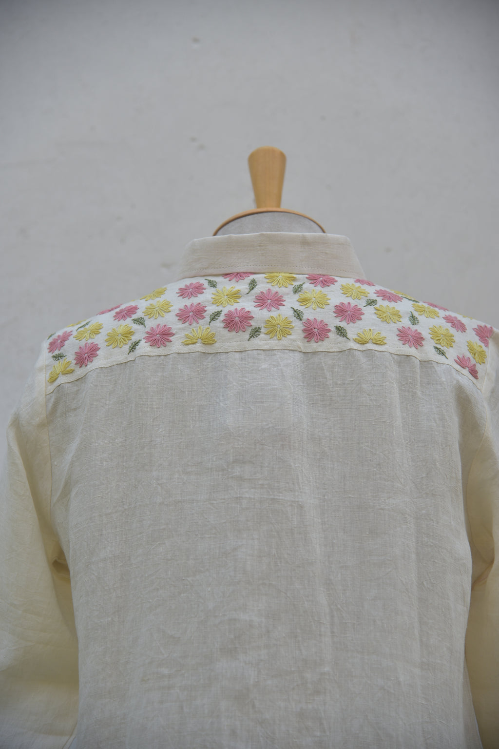 Ivory Gleam Handwoven Linen Shirt White Back