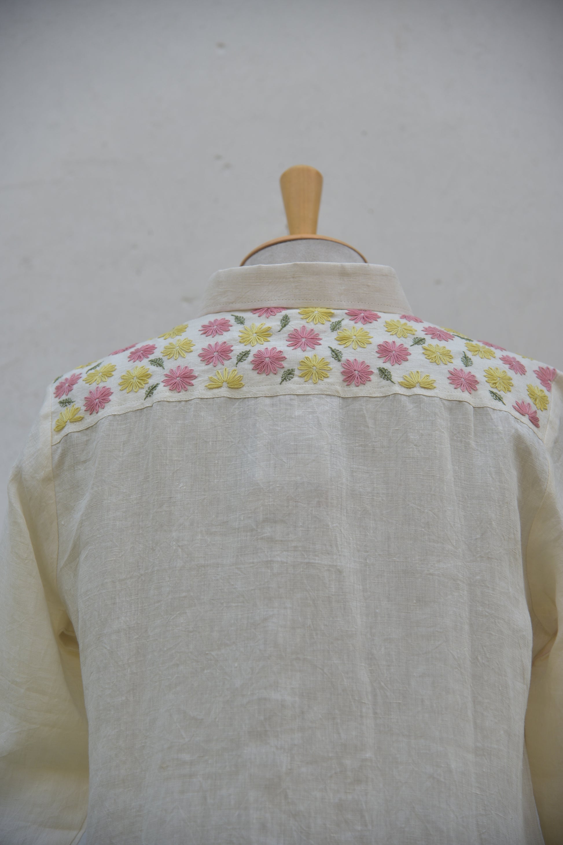 Ivory Gleam Handwoven Linen Shirt White Back