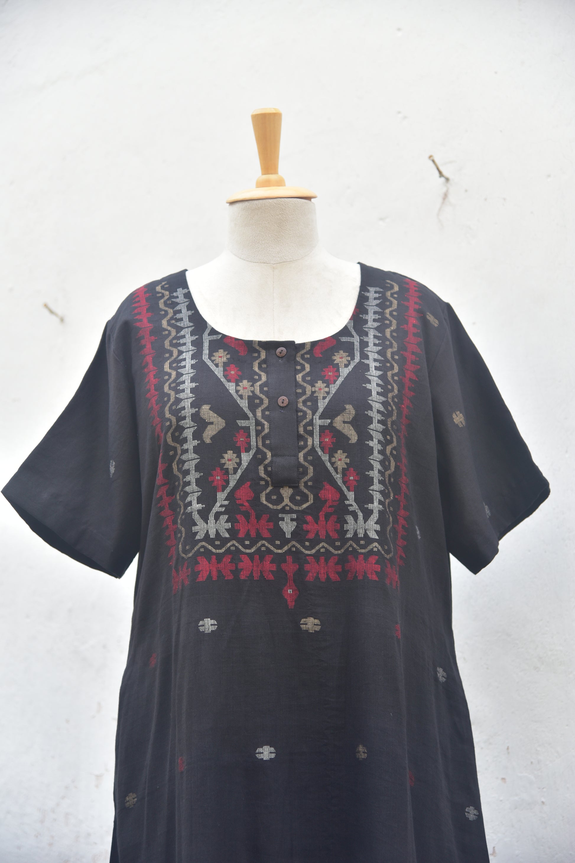 Handspun & Handwoven Jamdani Black Cotton Dress front
