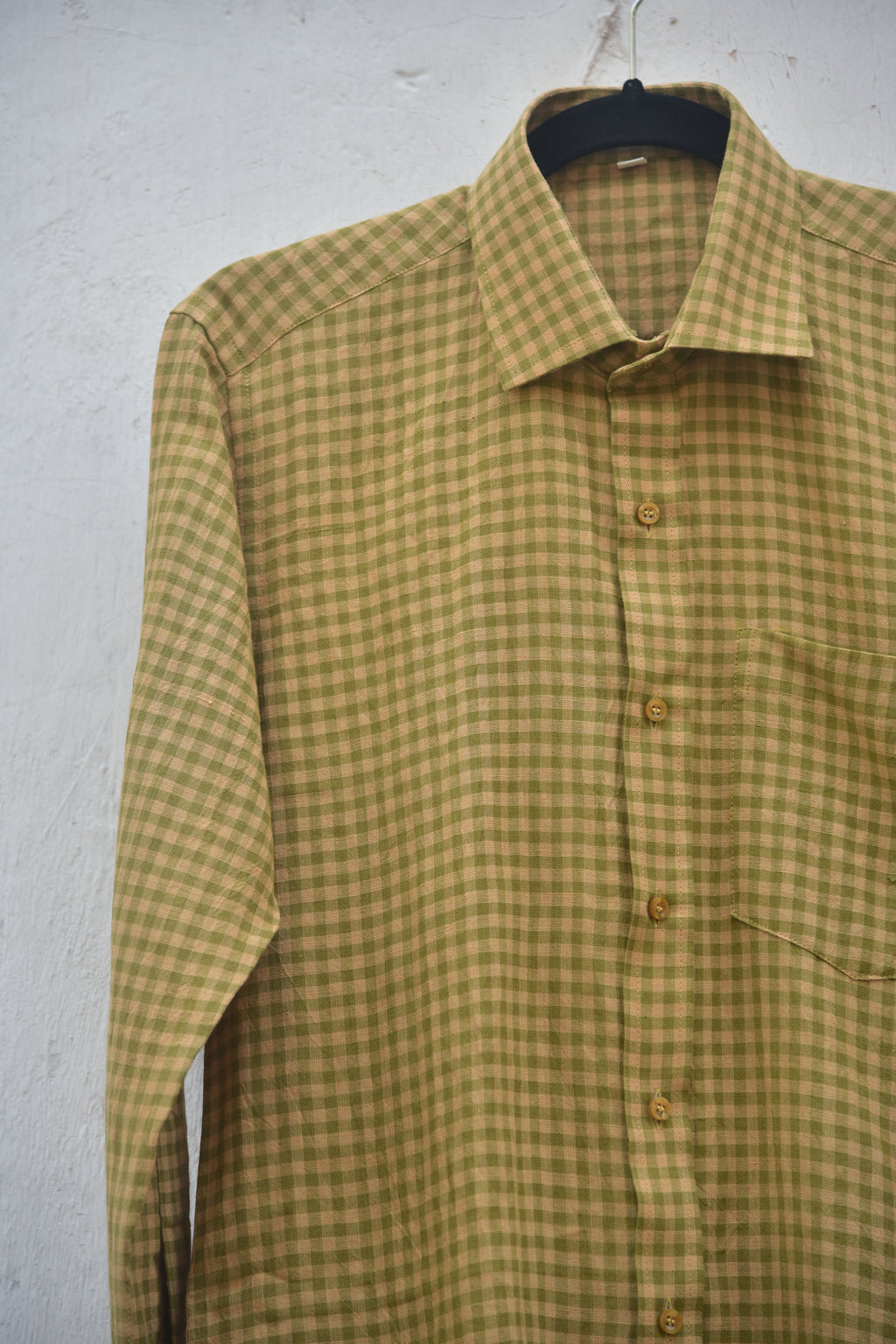 Yellow ochre and moss green checkered full sleeves shirt