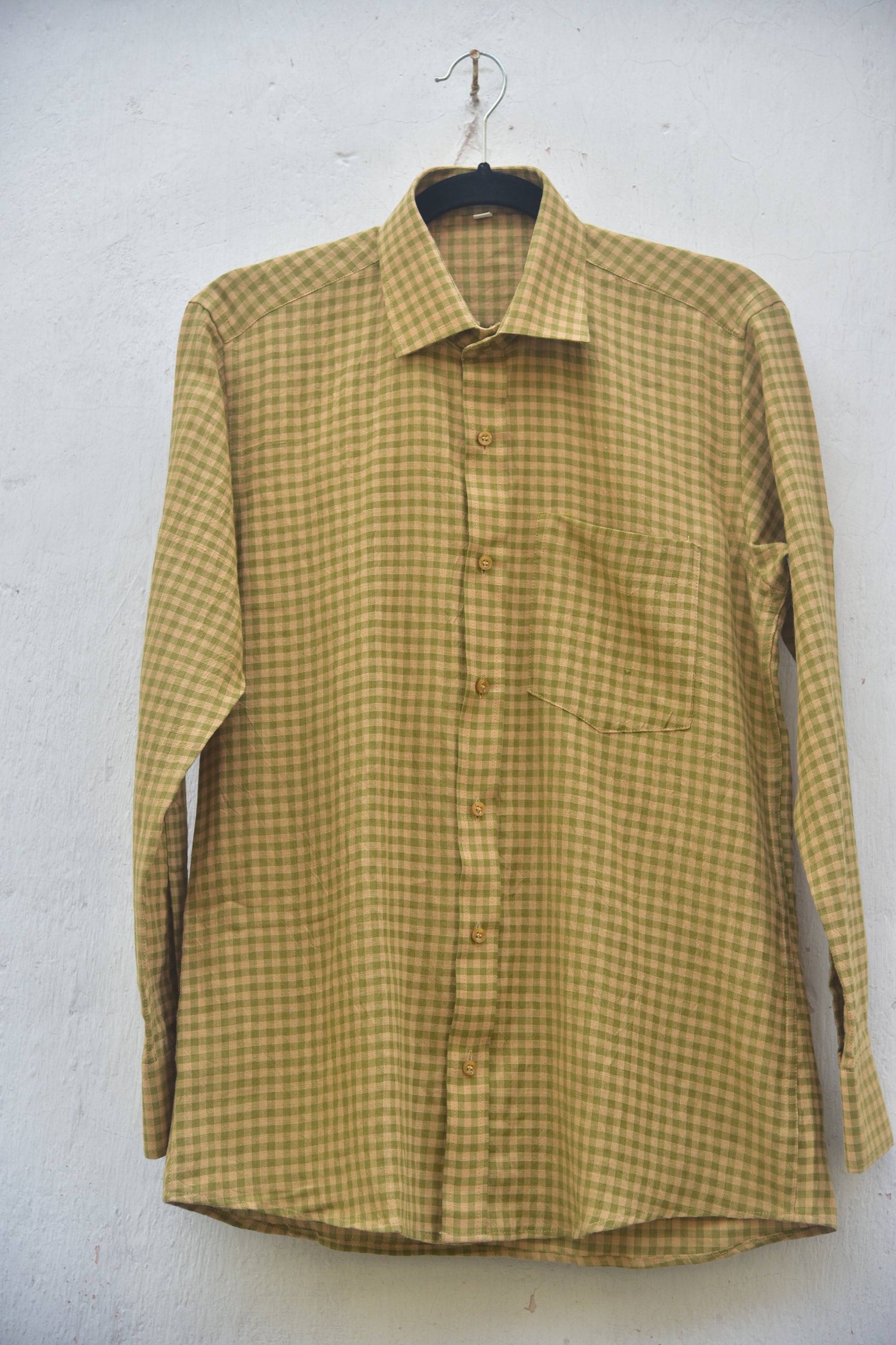 Yellow ochre and moss green checkered full sleeves shirt