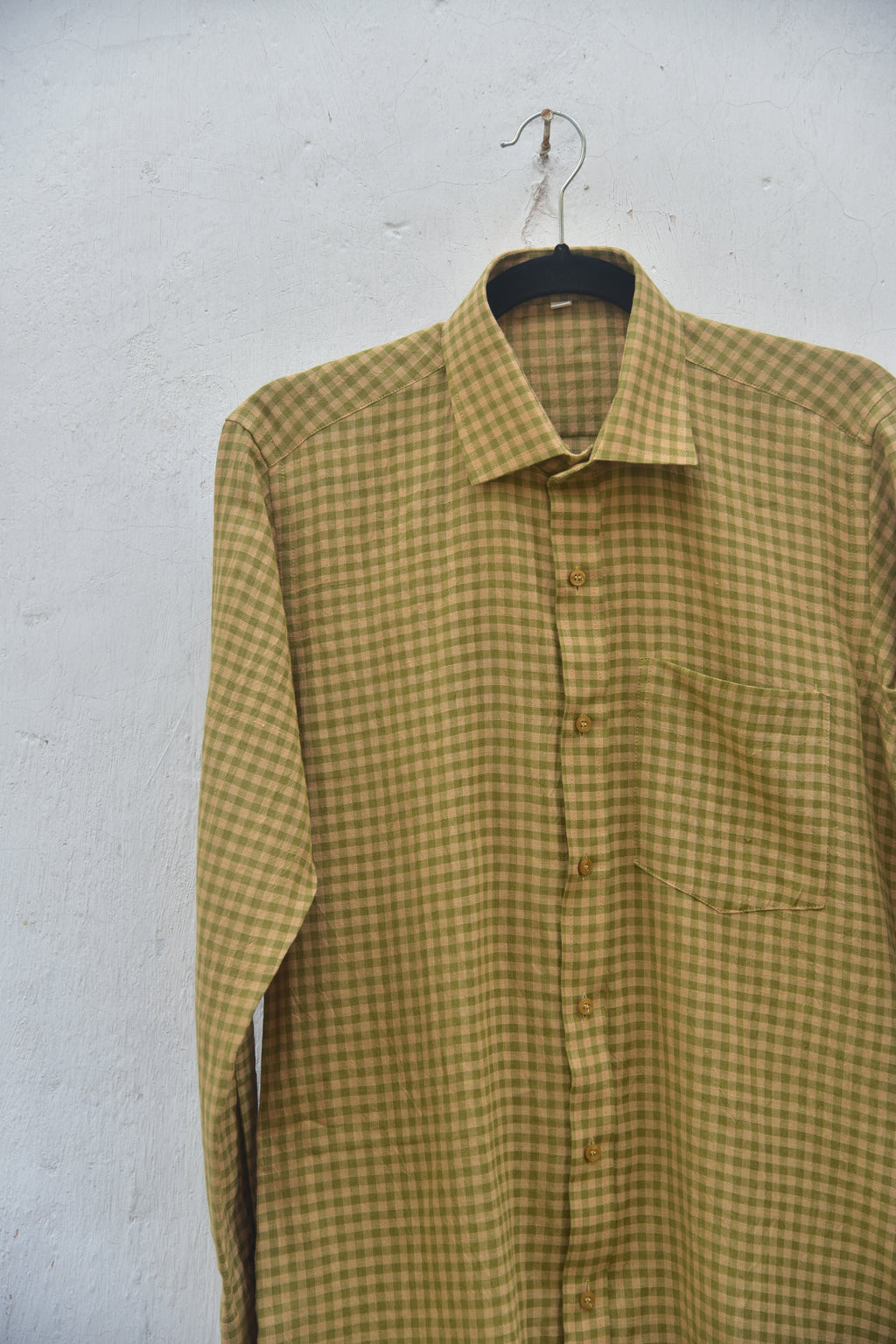 Yellow ochre and moss green checkered full sleeves shirt