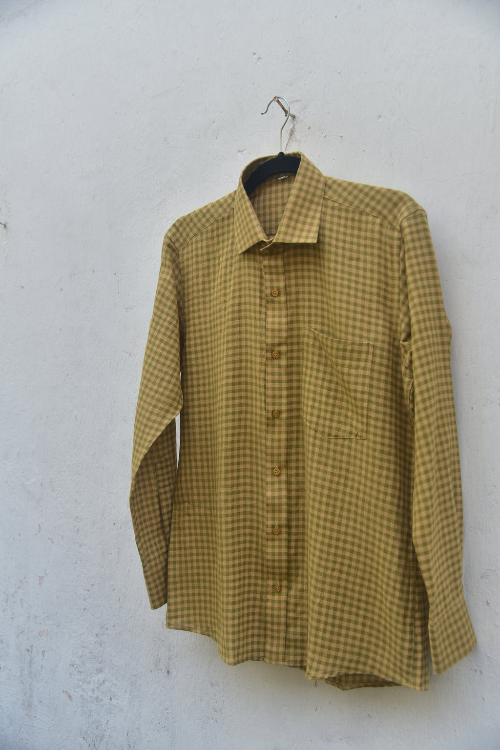 Yellow ochre and moss green checkered full sleeves shirt
