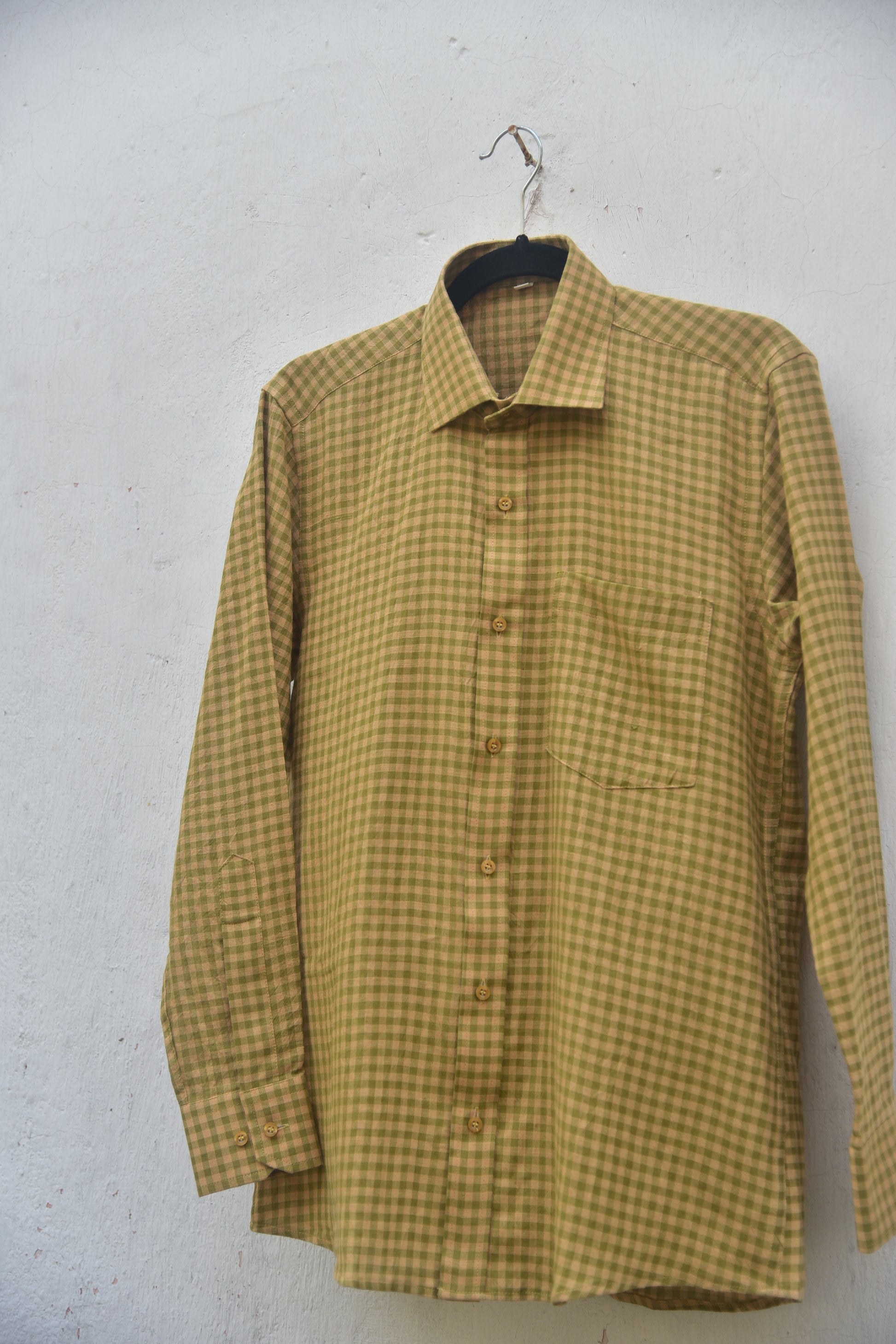 Yellow ochre and moss green checkered full sleeves shirt