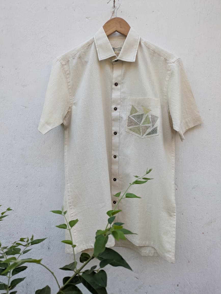 Off-white Handloom Hand-Embroidered Shirt