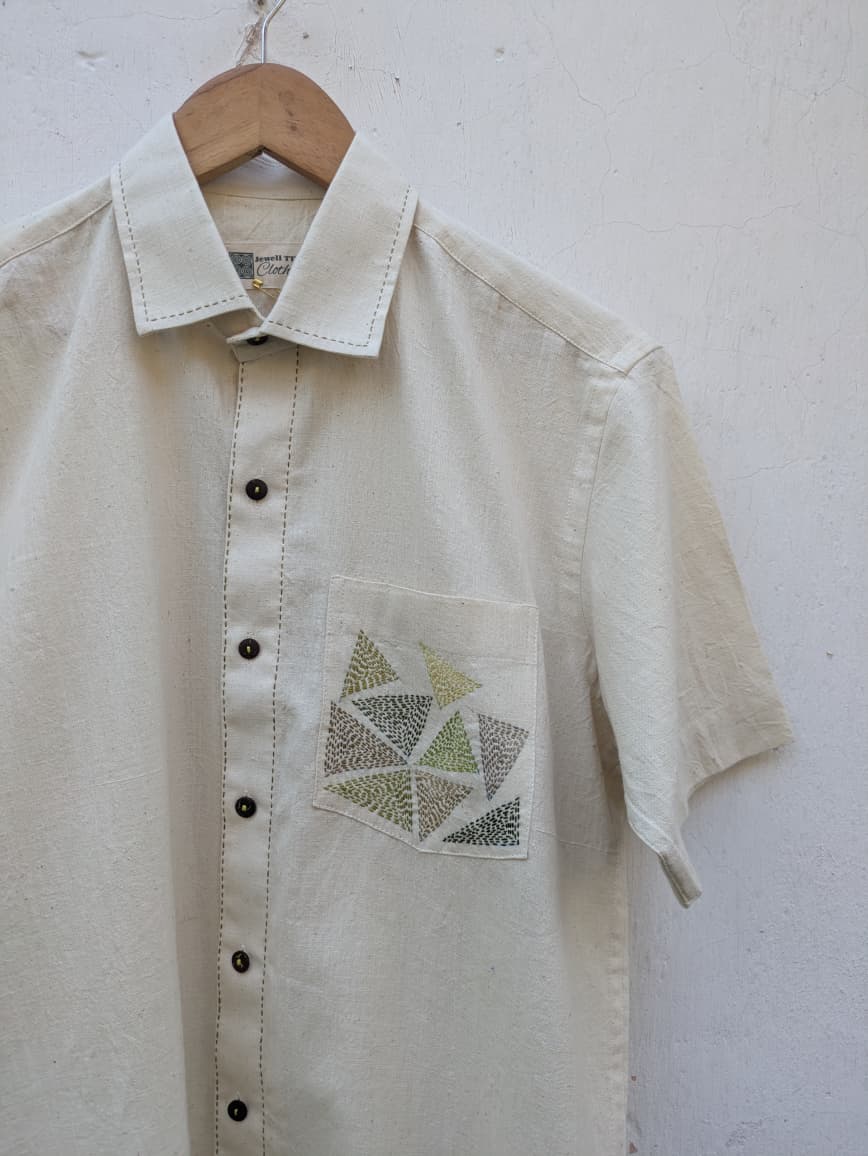 Off-white Handloom Hand-Embroidered Shirt