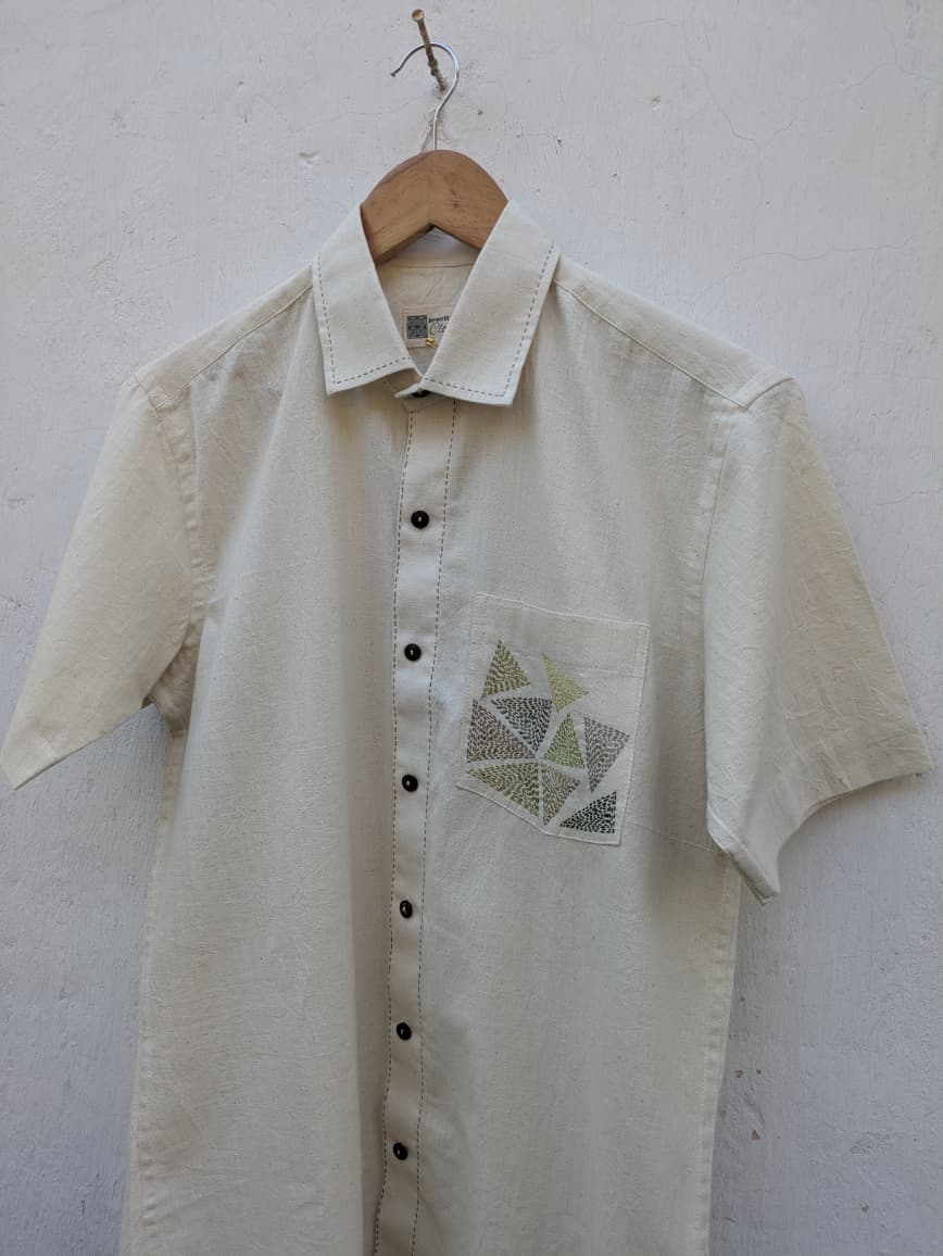 Off-white Handloom Hand-Embroidered Shirt