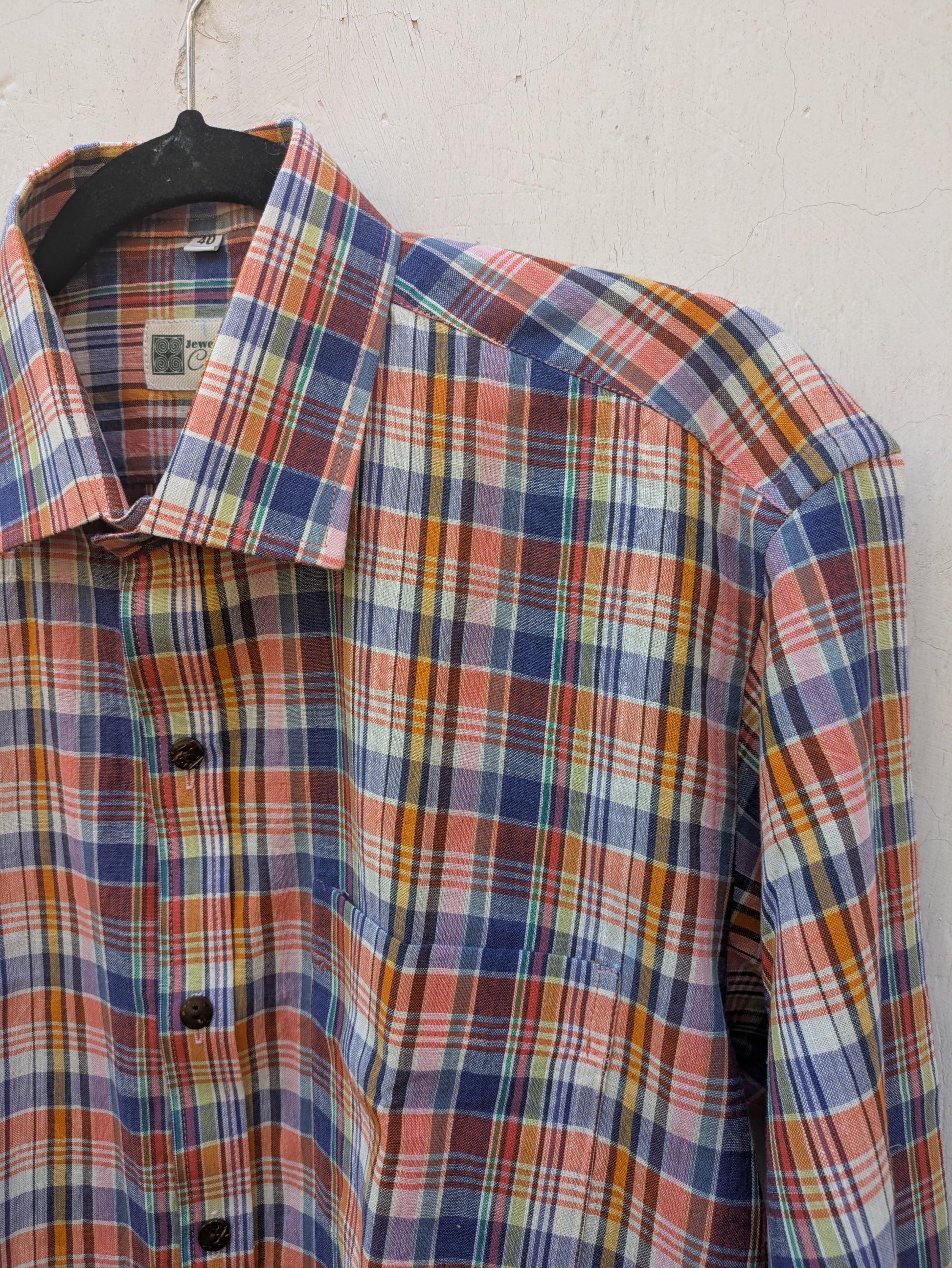 Peach-Blue checks - Handwoven Cotton Shirt