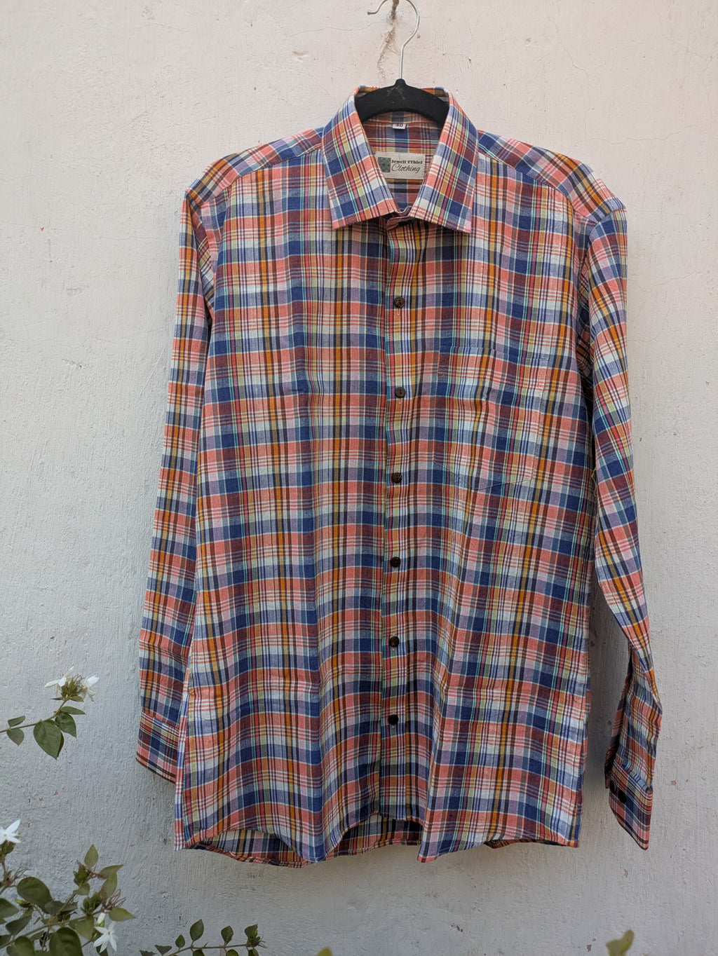 Peach-Blue checks - Handwoven Cotton Shirt